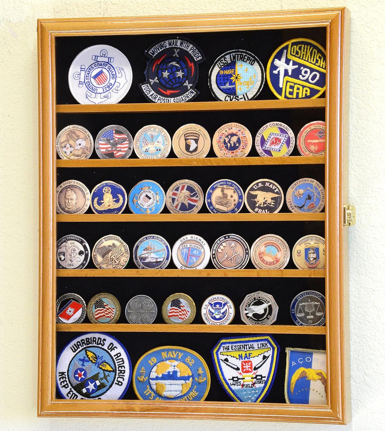 56 Challenge Coin Display Case Cabinet - Fully Adjustable Shelves - Larger Coins - 98% UV Protection (Black Finish)