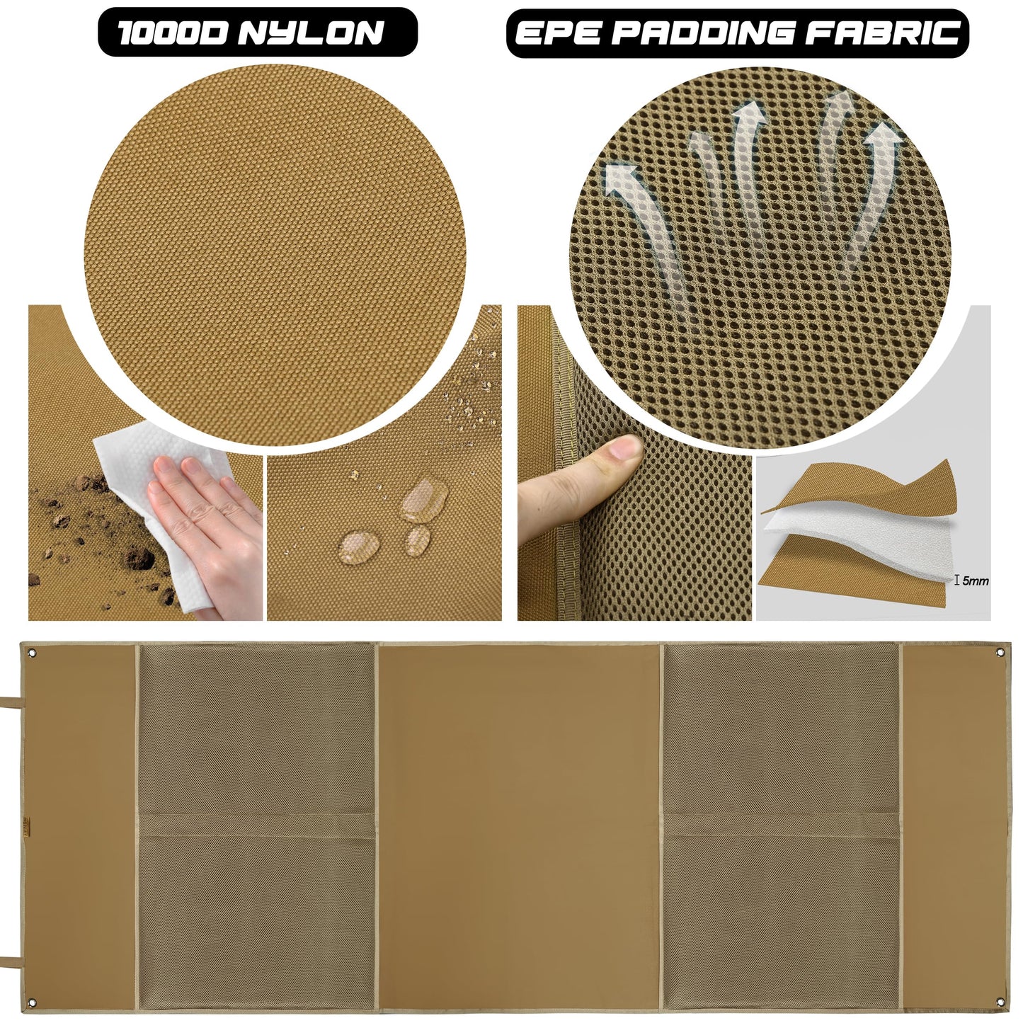 JIPIMON Shooting Mat with Tactical Water Resistant Carrying Bag, Extra Large Prone Padded Portable Roll Up Shooting Mats (Tan)