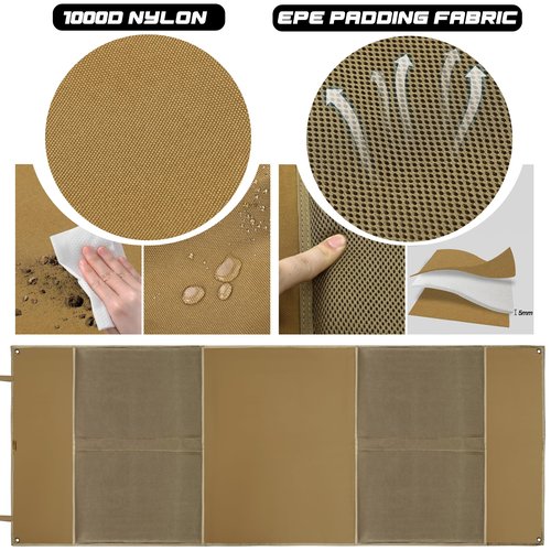 JIPIMON Shooting Mat with Tactical Water Resistant Carrying Bag, Extra Large Prone Padded Portable Roll Up Shooting Mats (Tan)