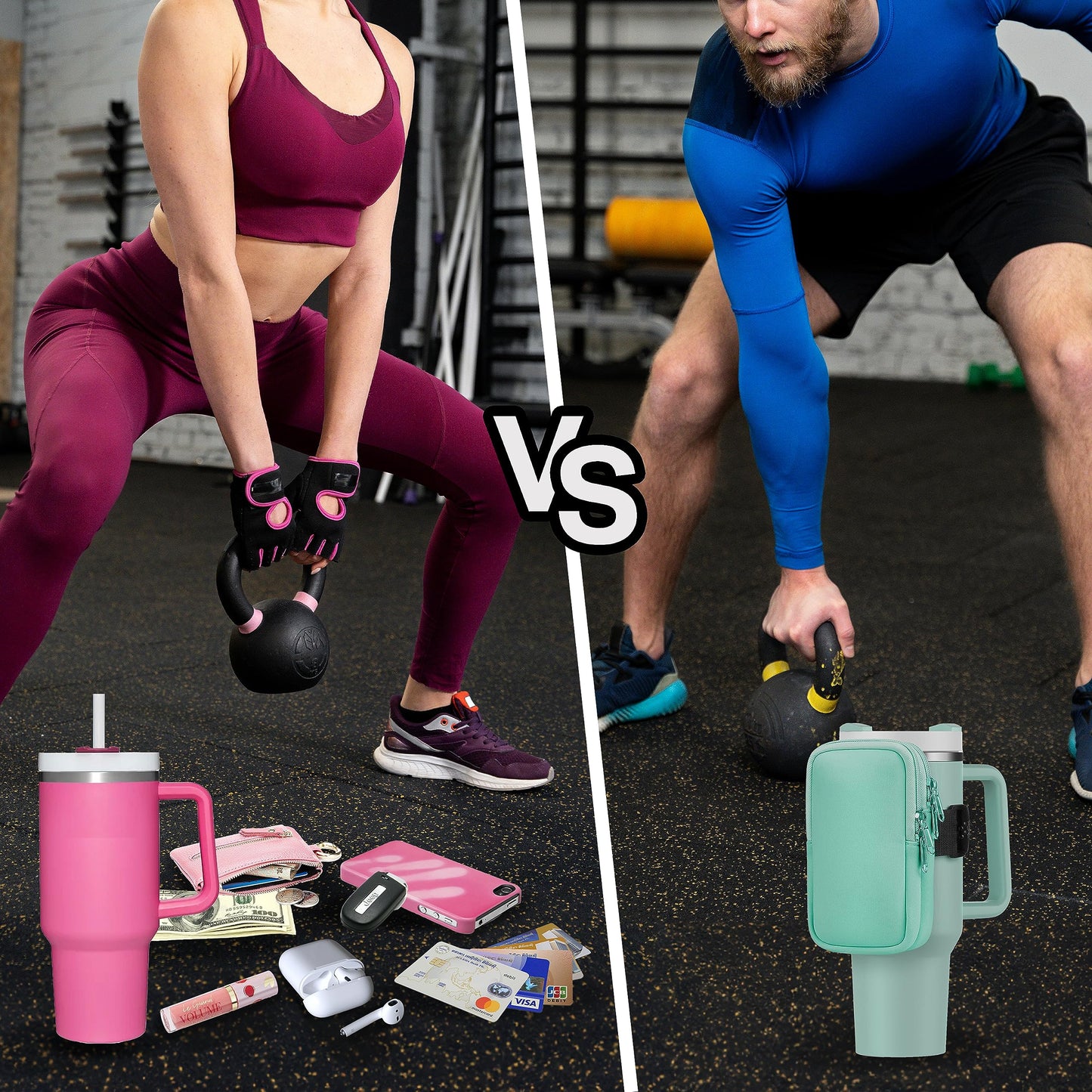 Water Bottle Pouch For Stanley Quencher Adventure 40oz - Stanley Cup Accessories - Tumbler Pouch - Stanley IceFlow 30oz - Gym Tumbler Accessories for Women - Perfect Size for All Phones (BLACK)