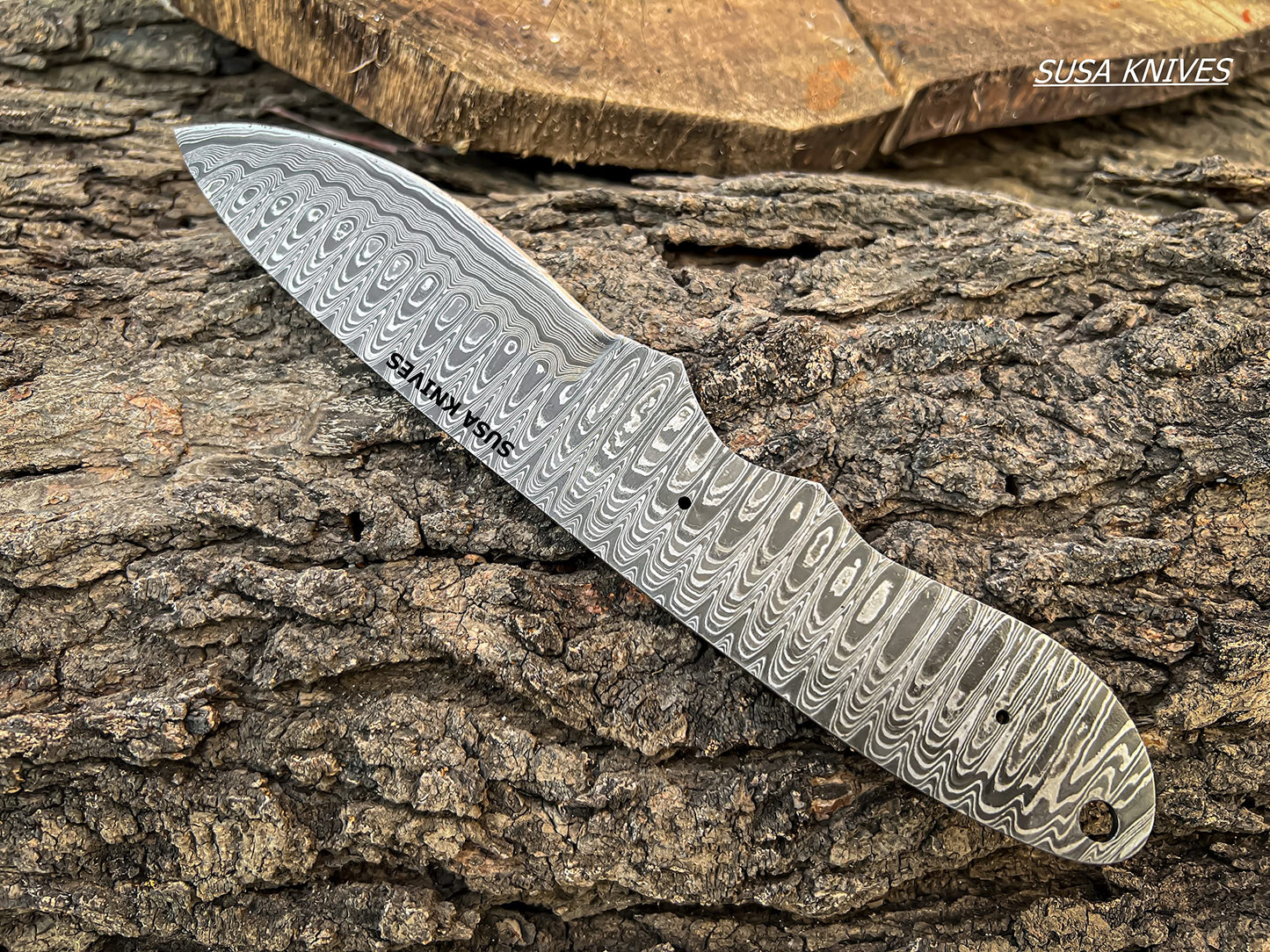 SUSA KNIVES Damascus Steel Blank Blade Hunting Knife Fixed Blade EDC Survival Knife for Men - Fixed Blade Making kit, Pins, with Sheath, Handle Scales for Making (LEADER WOOD)