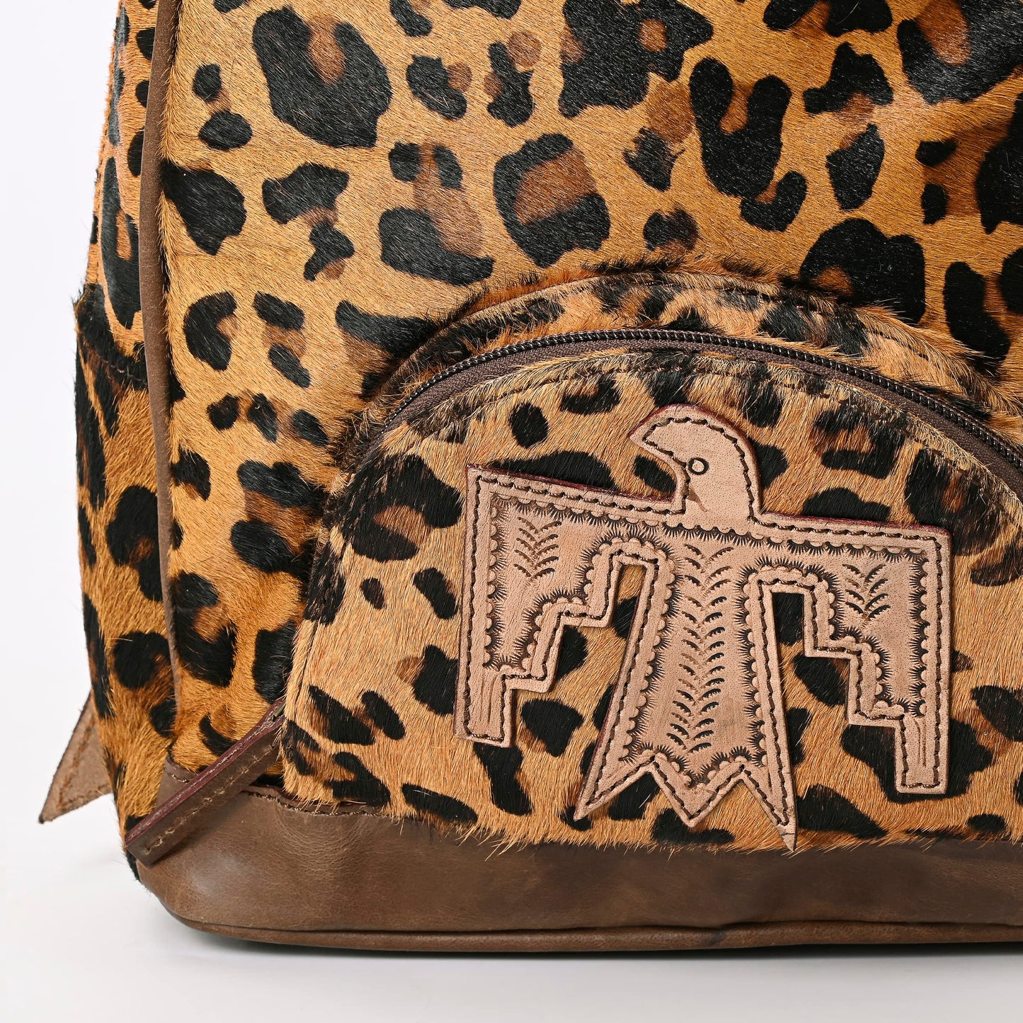 Merbaa Handmade Genuine Cowhide Leather Backpack for Women – Fashion Zipper Closure Bag with Eagle Hand-Tooled Patch, Cotton Lining, Adjustable Straps, Brown Western Style