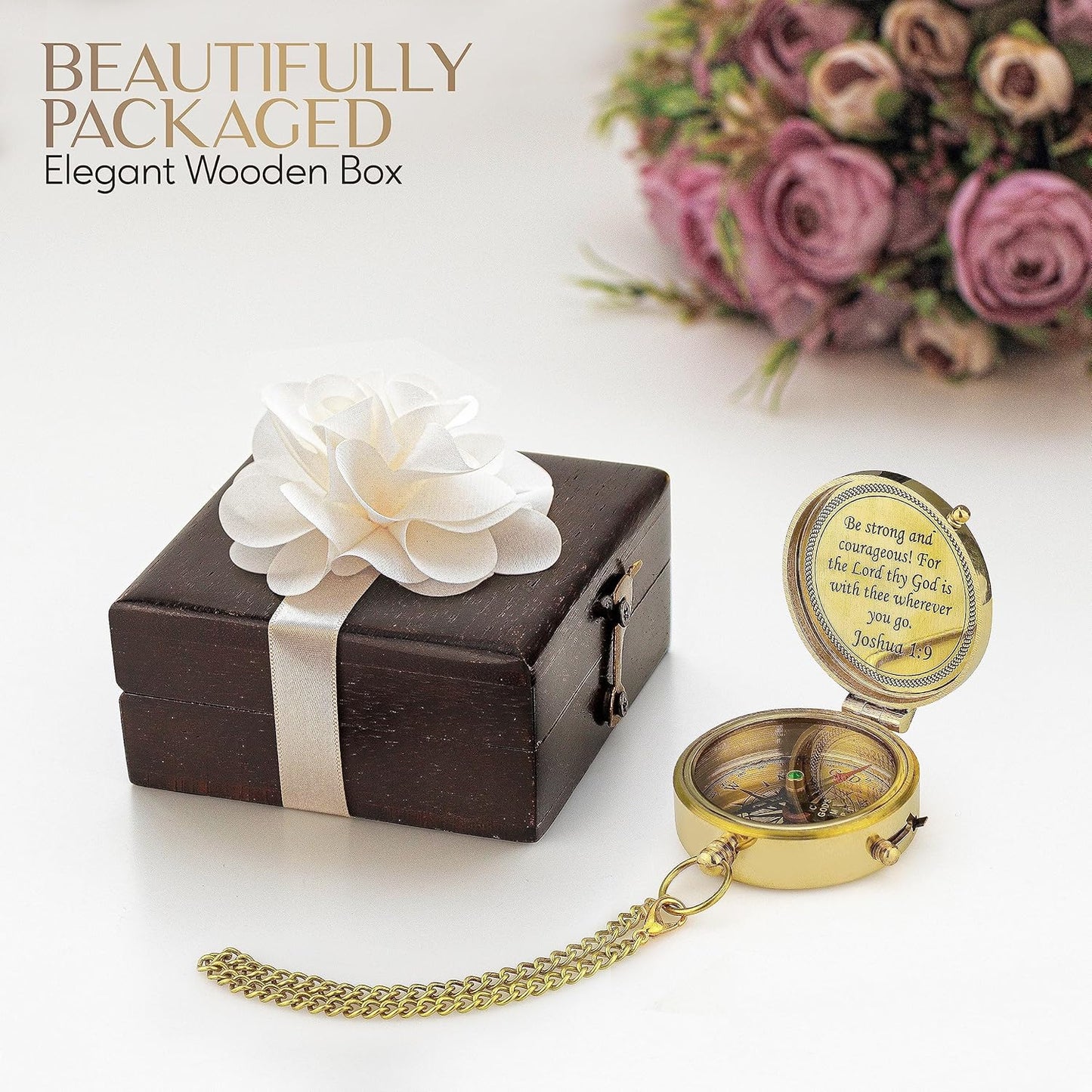 God is My Guide Brass Compass Gift with Display Box - Engraved Scripture Prayer Compass Religious Gift for Men & Women - Baptism, Confirmation, Communion Compass for Boys Graduation Gift