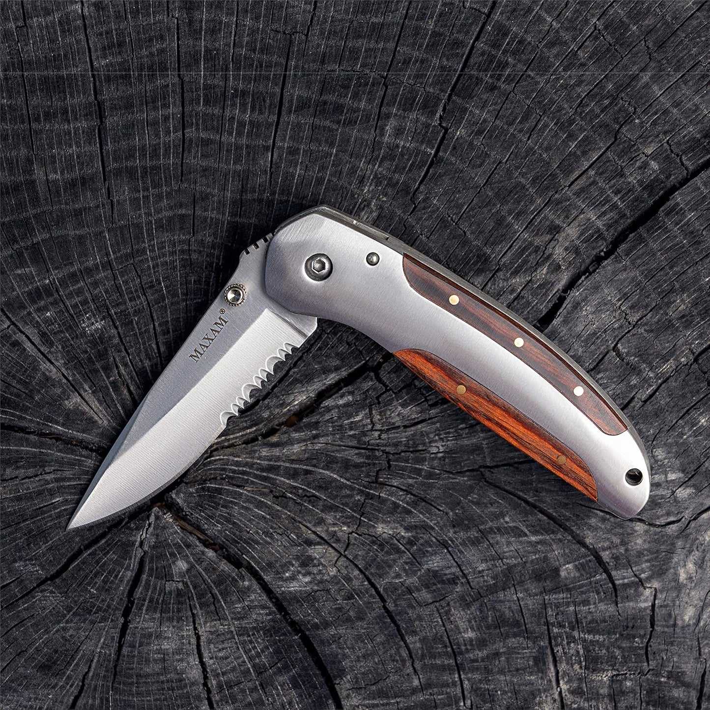 Maxam 4 Inch Liner Lock Knife: Helf Serrated Pocket Knife for EDC, Tactical, Survival, Camping, Fishing, and Hiking