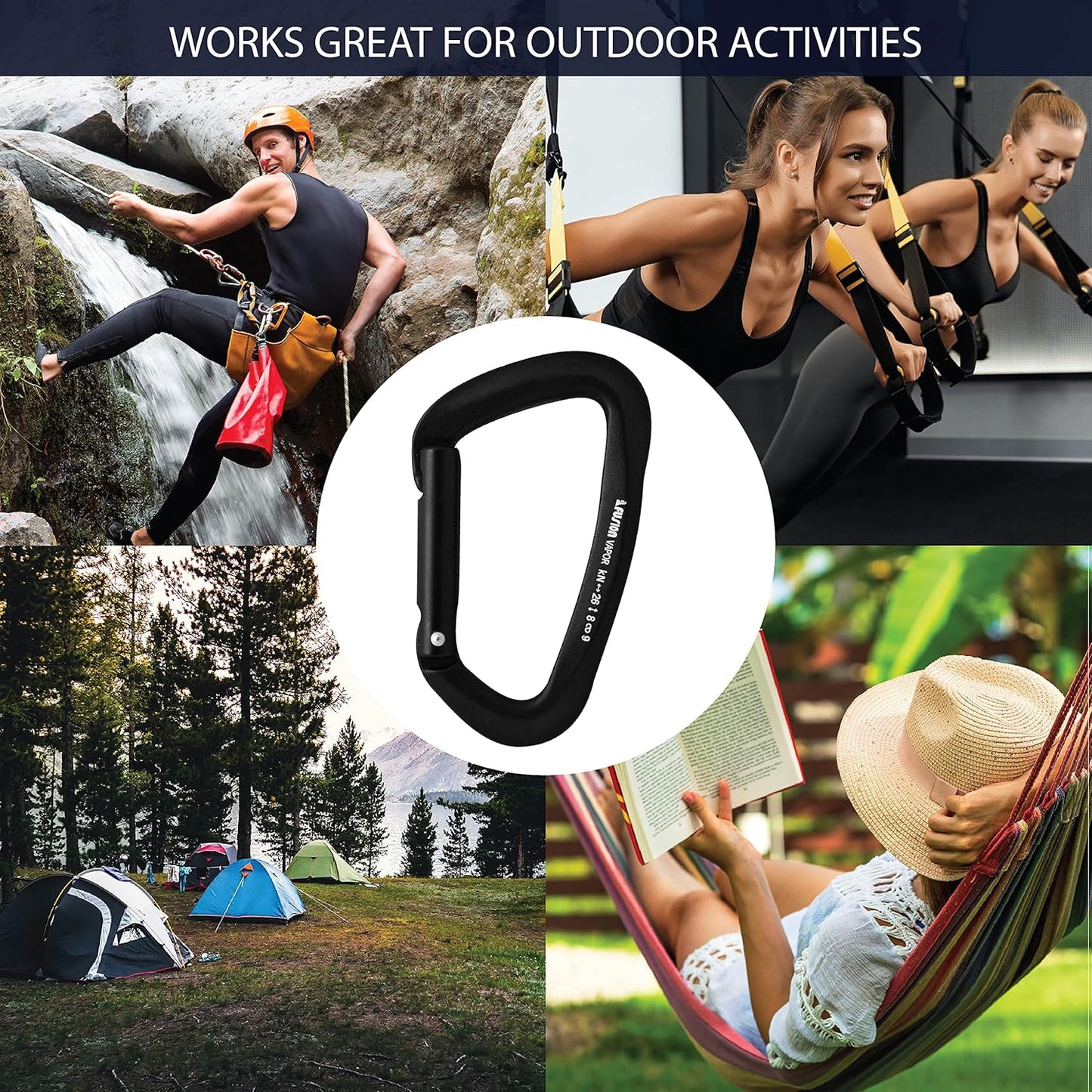 FUSION Climb Vapor III Military Tactical Matte Edition Aluminum Straight Gate Key Nose Modified D Carabiner Black, Hunting Carabiner (FP-8122-3ST-BLK)