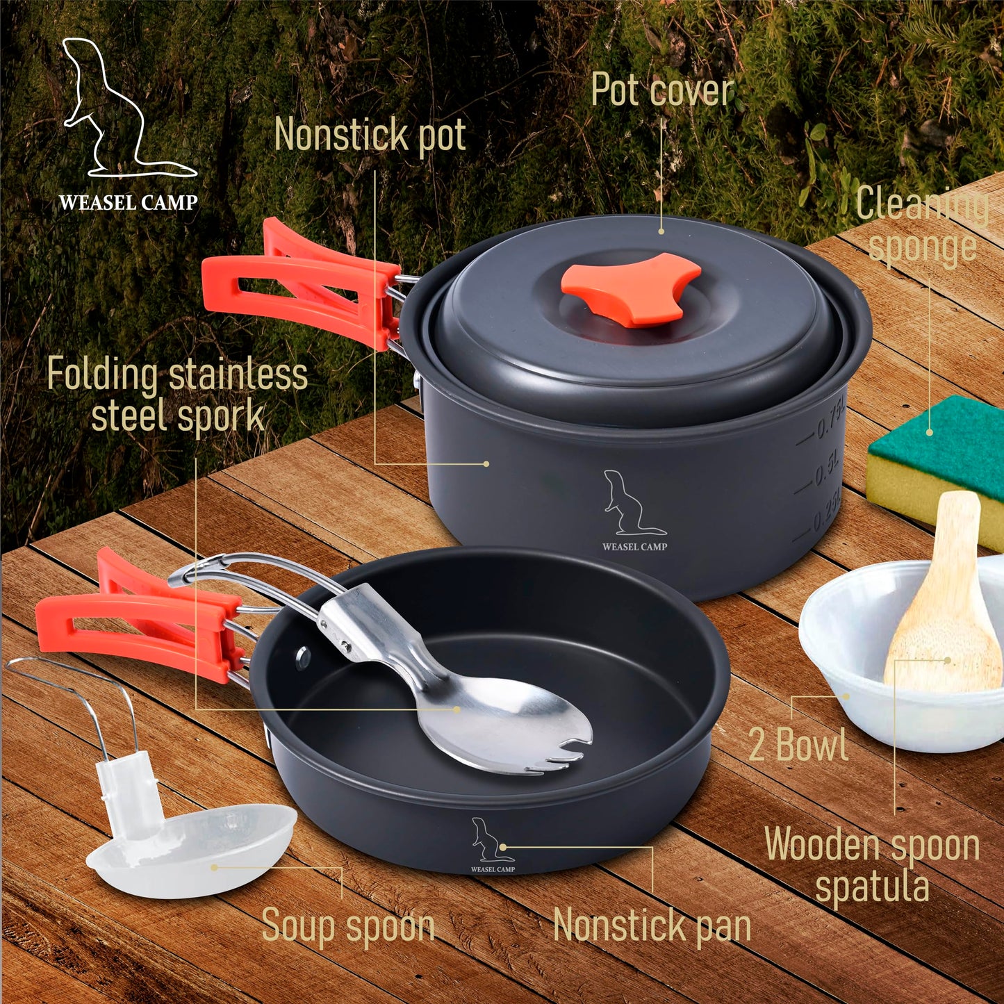 12 piece Camping Cookware Set for Backpacking Gear - Lightweight and Compact Camping Cooking Set - Portable Camping Pots and Pans Set for Hiking, Backpacking, Outdoor Cooking, Picnic and Camping