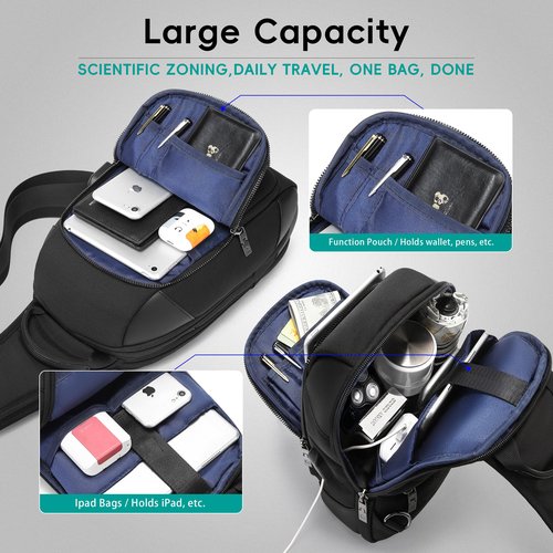 Sling Bag For Men Crossbody Bags Men’s Shoulder Backpack With Charging Port Travel Hiking Chest Bag Sling Daypack