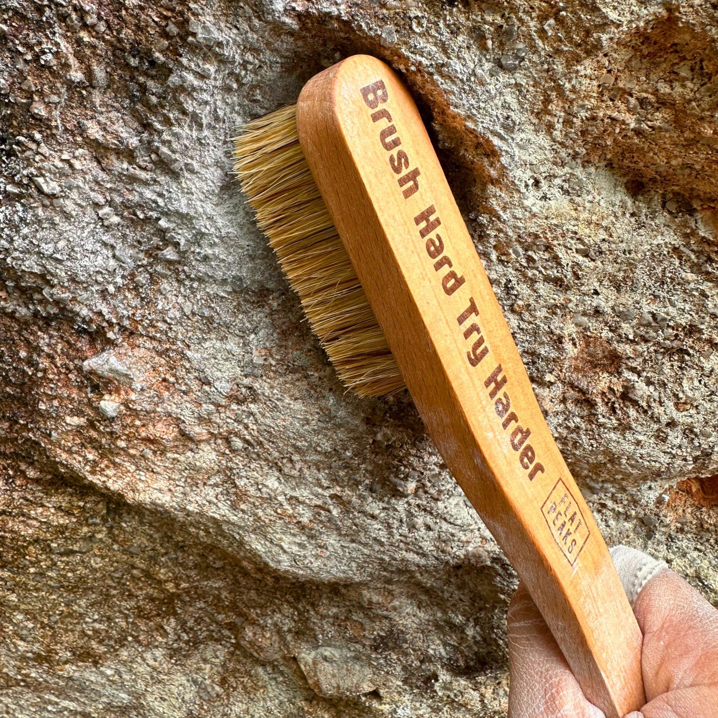 Flat Peaks - Brush Hard Try Hard - Large Wood Rock Climbing & Bouldering Brush with Firm Boar's Hair Bristles and Durable Handle, Climbing Chalk Brush for Climbing Wall Indoor or Outdoor