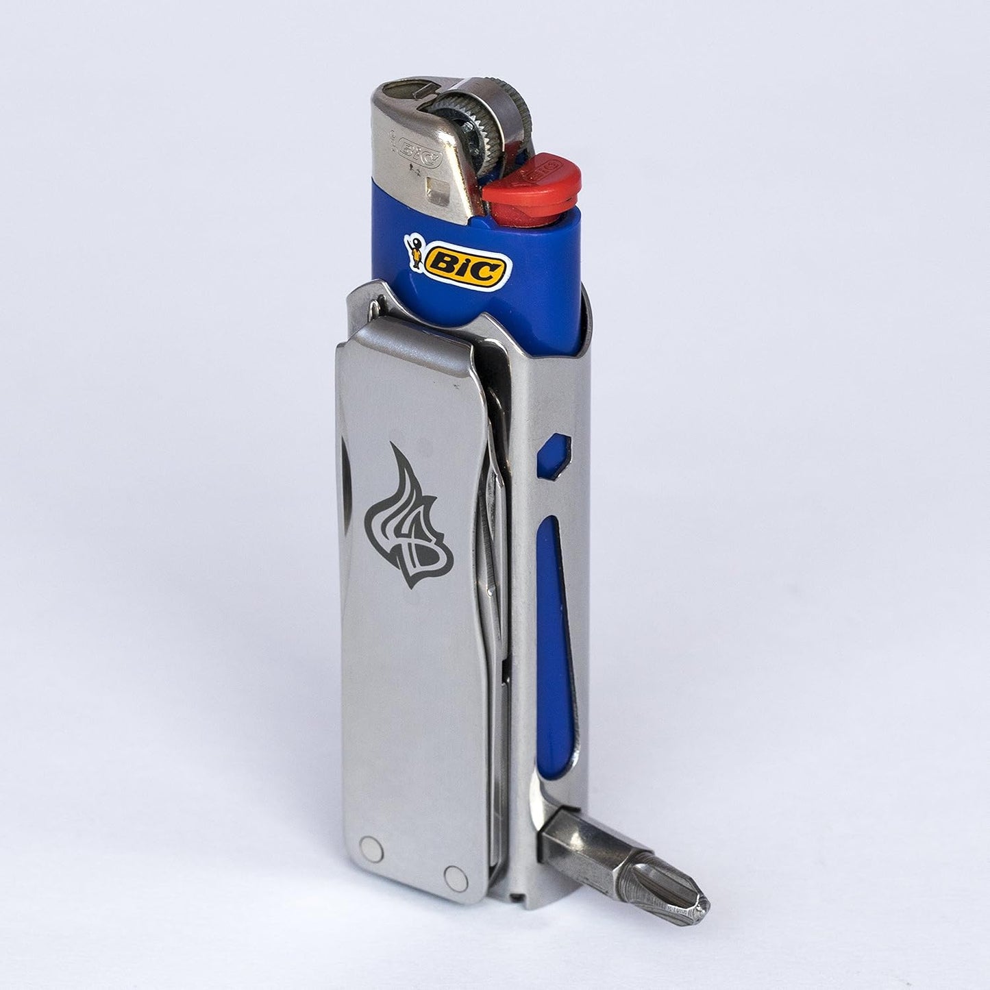 LighterBro Pro Lighter Sleeve - Multi-Tool - 420 Stainless Steel - Easily Fits Your Favorite Lighters - Includes Mini Pocket Knife, Ruler, Scissors, Screwdriver, Poker, Key Ring & More (Black)