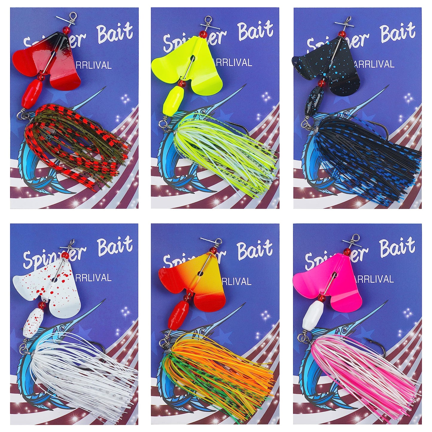 Spinnerbait Fishing Lures Kit Set, 6pcs Bass Fishing Buzzbait Multicolor Bass Trout Salmon Metal Spinner Baits Swim Jigs Freshwater Saltwater Fishing