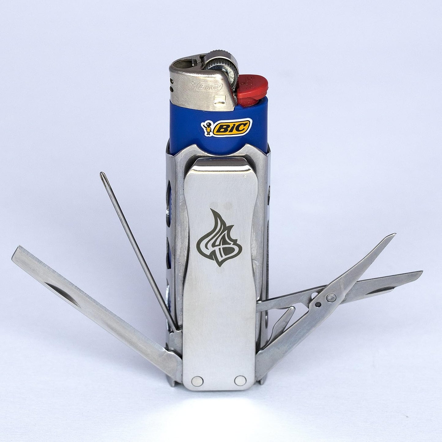 LighterBro Pro Lighter Sleeve - Multi-Tool - 420 Stainless Steel - Easily Fits Your Favorite Lighters - Includes Mini Pocket Knife, Ruler, Scissors, Screwdriver, Poker, Key Ring & More (Black)