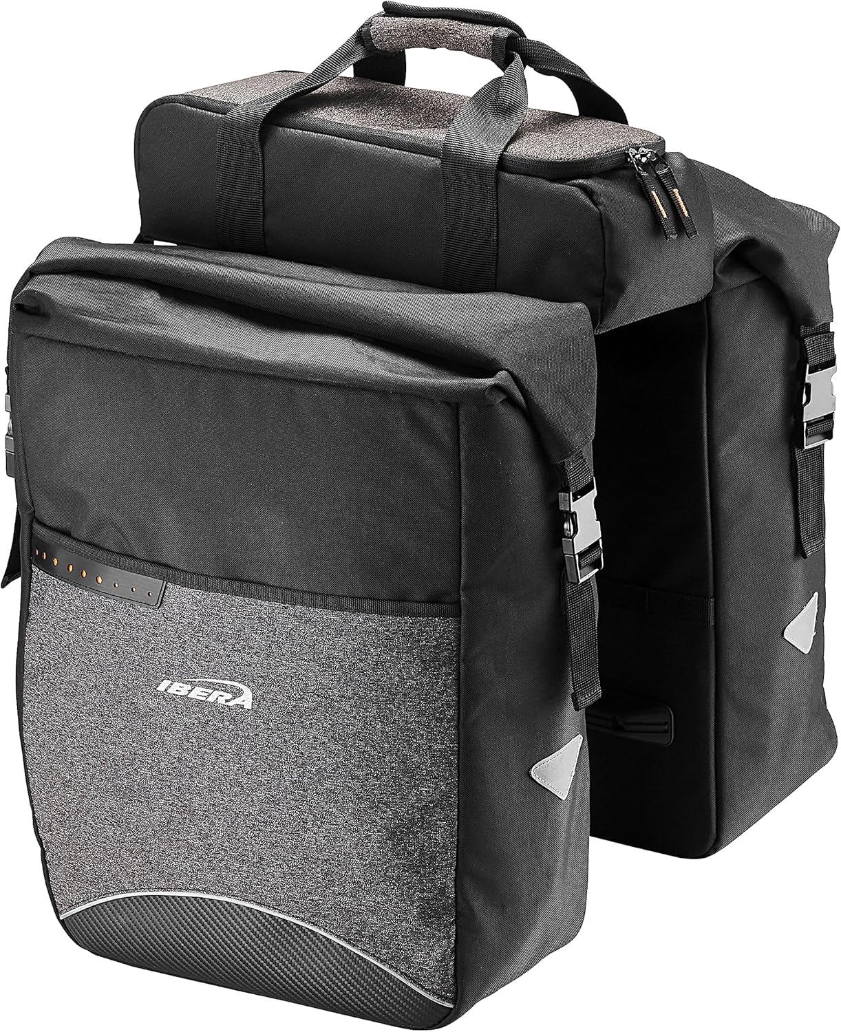 Ibera 2 in 1 PakRak Commuter Bicycle Trunk Bag with Expandable Panniers, Clip On Quick Release Design and Detachable Shoulder Strap