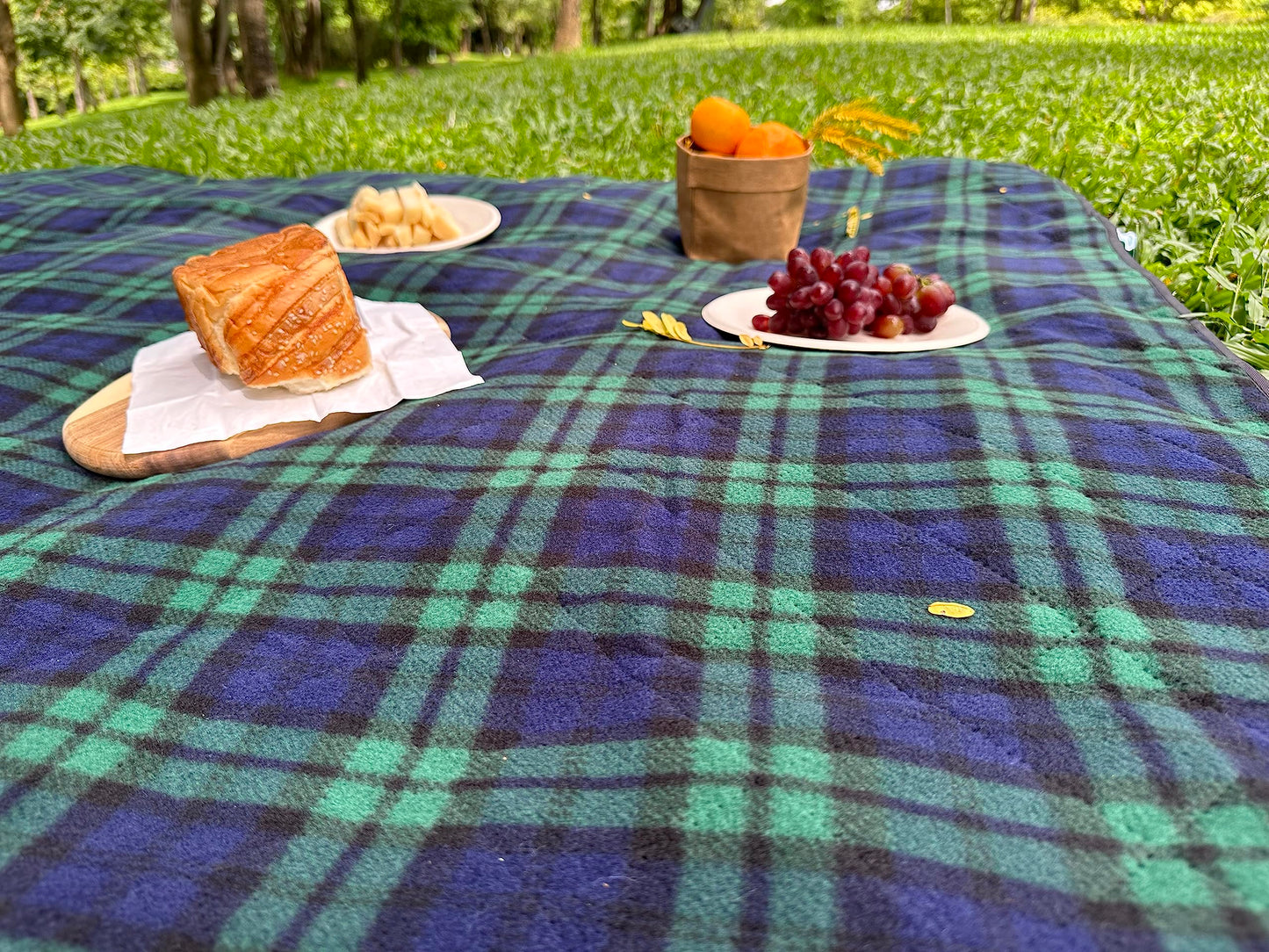 LOTUS LEAF Waterproof Stadium Blanket 85”X 55” Packable,Windproof Extra Thick Picnic mat, Stadium Blankets for Camping with Quilted Fleece Lining,Machine Washable,Black (Green Check)
