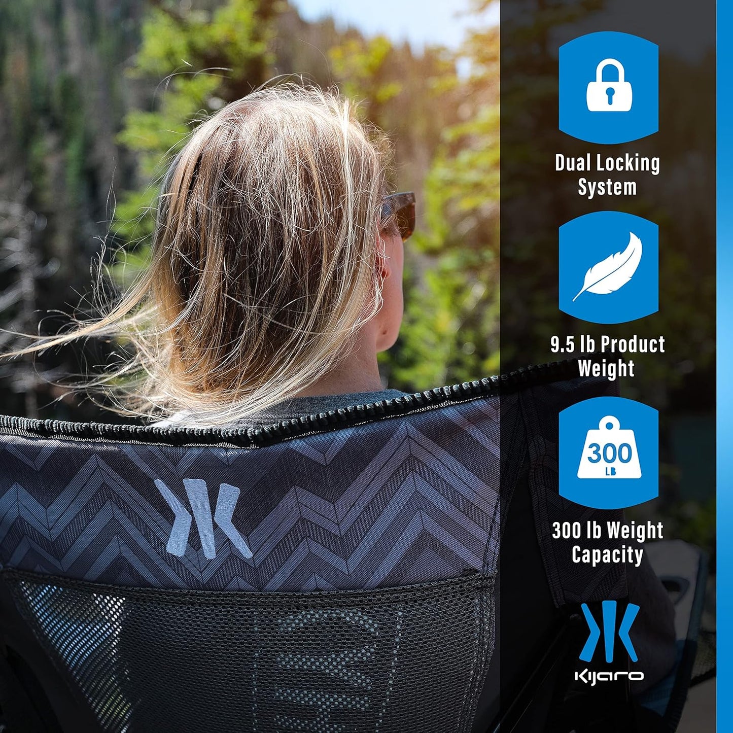 Kijaro Enjoy Versatile Folding Sports, Outdoor Chair & Lawn Chair, Dual Lock Feature, Maldives Blue (Hard Arm)