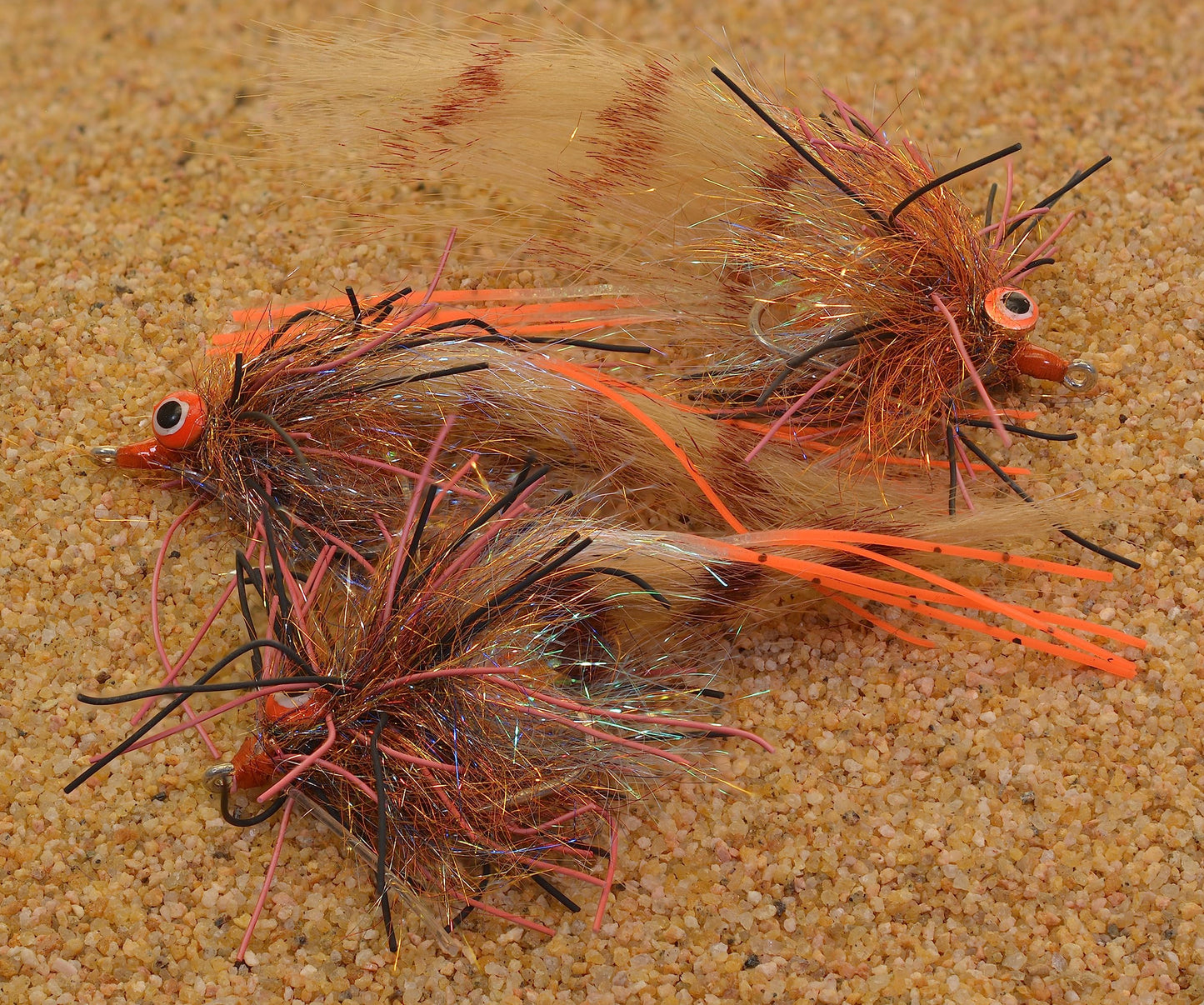 3 Flies - Redfish Crack Fishing Fly Tied on Mustad Fly Hook #2 (3 Flies - Orange & Tan)