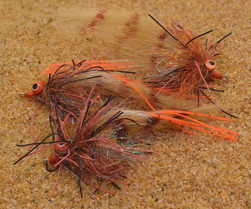 3 Flies - Redfish Crack Fishing Fly Tied on Mustad Fly Hook #2 (3 Flies - Orange & Tan)