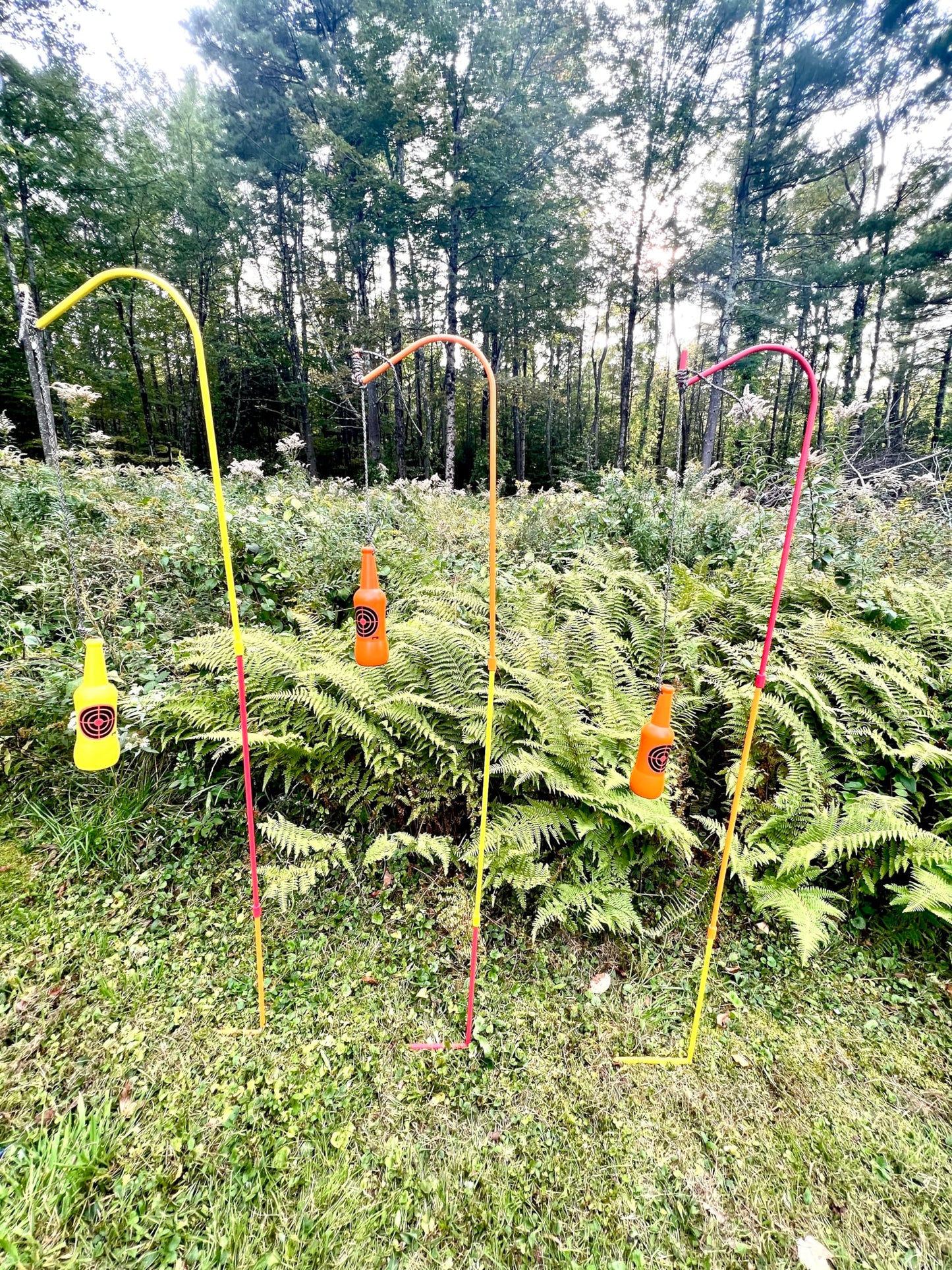 Bash Brands Shooting Target Stand - Modular Solid Steel Shephard Hook - 3 Pack, Select Red/White/Blue or Orange/Red/Yellow - 82" Max Height