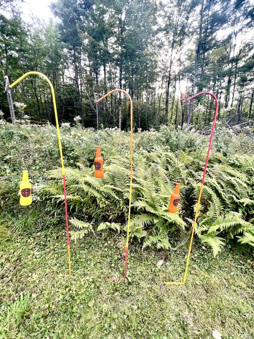 Bash Brands Shooting Target Stand - Modular Solid Steel Shephard Hook - 3 Pack, Select Red/White/Blue or Orange/Red/Yellow - 82" Max Height