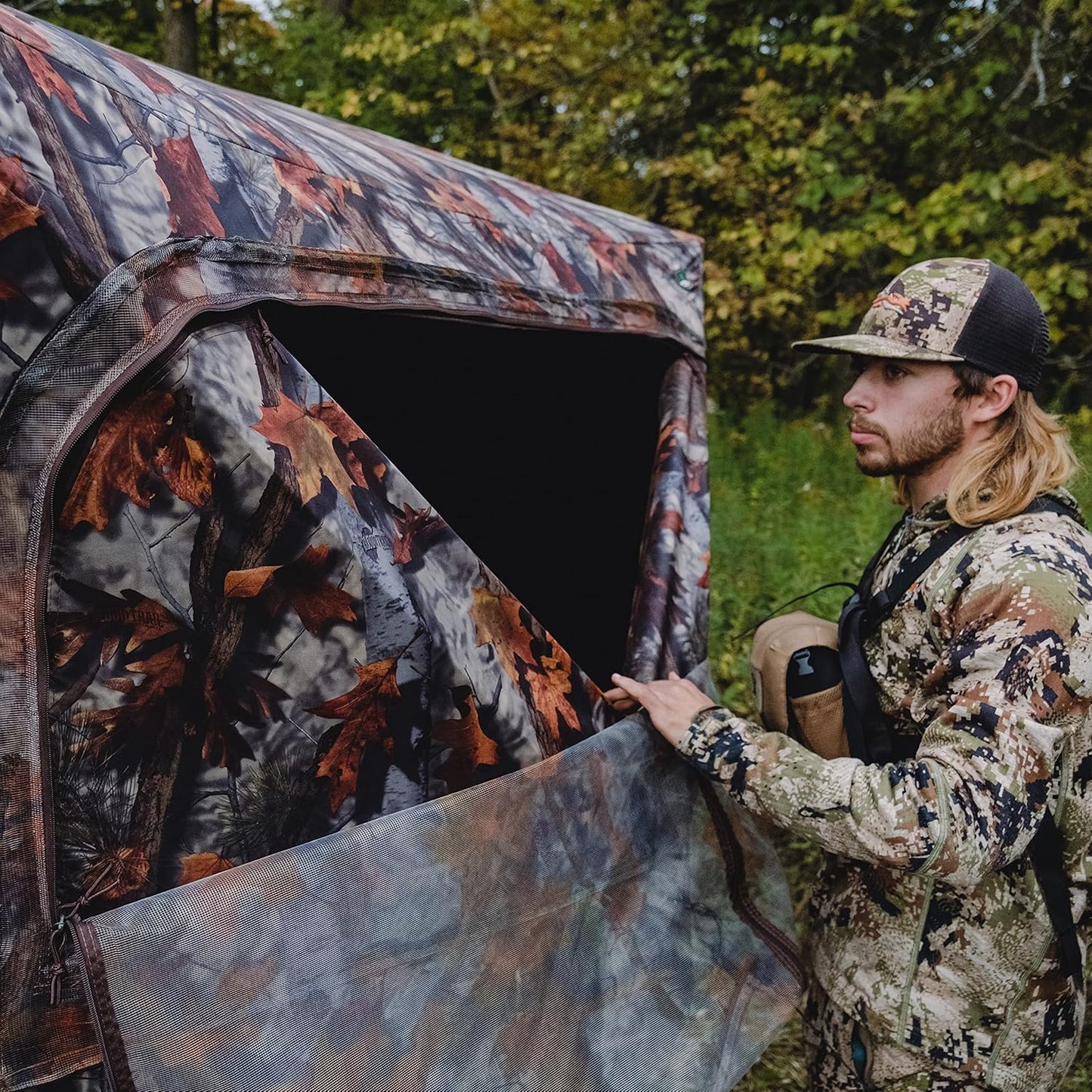 Barronett Blinds® Grounder 350, Portable Hunting Blind, Pop-Up Hub Blind, Huge Interior, Large Shooting Windows, 3-Person, Bloodtrail® Woodland, 80” x 90” x 90