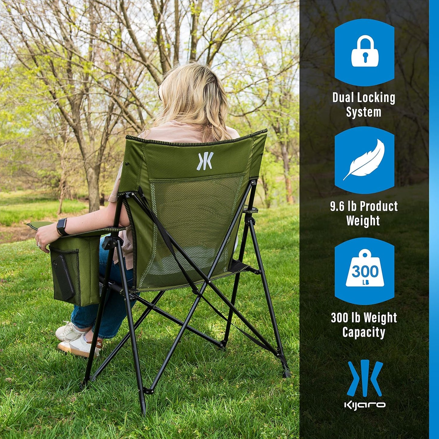 Kijaro Enjoy Versatile Folding Sports, Outdoor Chair & Lawn Chair, Dual Lock Feature, Maldives Blue (Hard Arm)