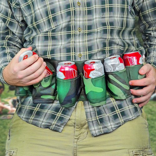 Camo Beer Belt, Holds 6 Cans or Bottles - Camouflage Holster