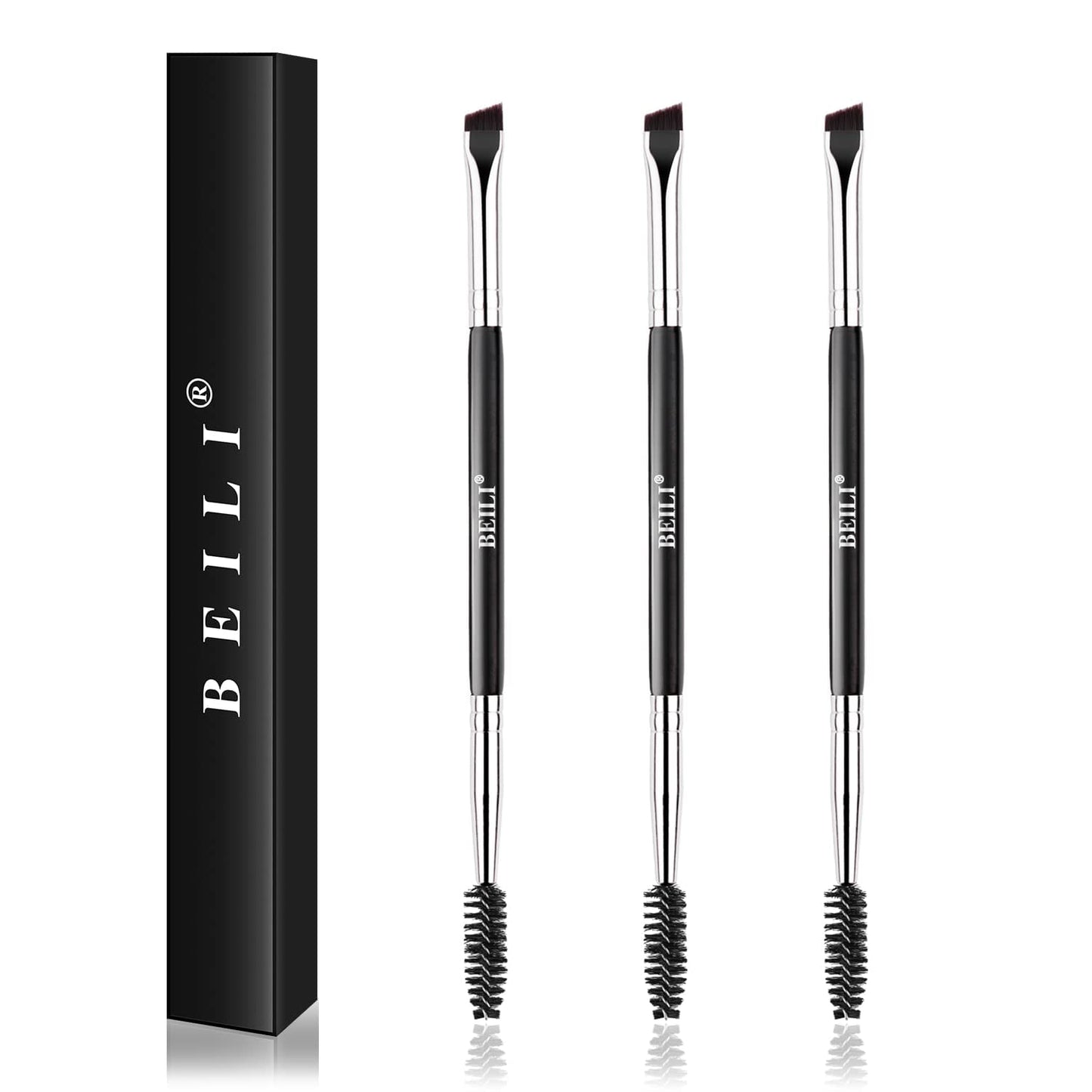 BEILI 3PC Eyebrow Brush Set | Angled Eyeliner & Spoolie | Precision Tools