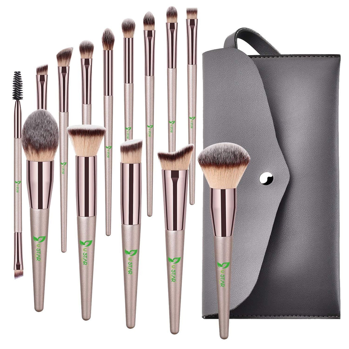 Professional Makeup Brush Set | 14 Premium Synthetic Brushes | Champagne Gold