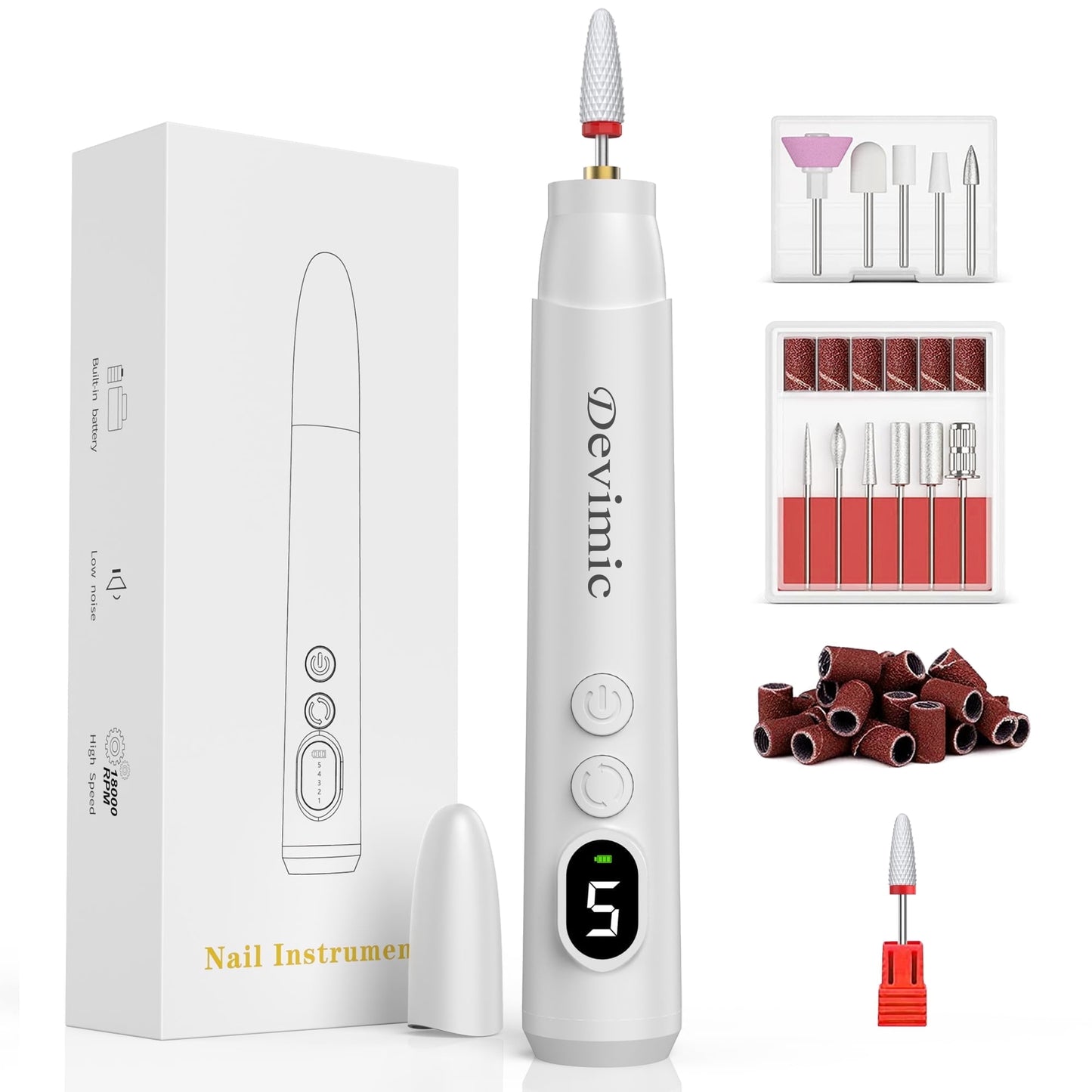 Devimic Cordless Electric Nail Drill Kit | Professional Manicure Tool for Acrylic & Gel