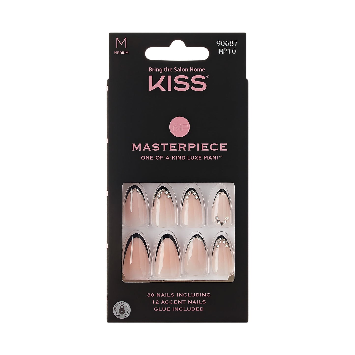 Press On Nails | KISS Masterpiece | Black Medium Almond | 30 Count