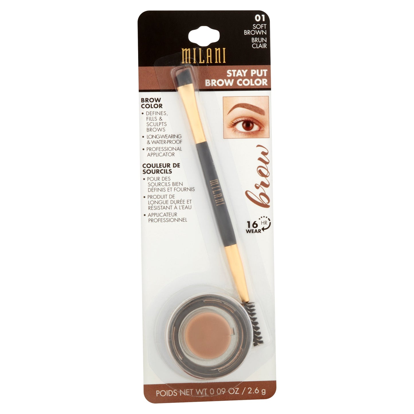 Milani Stay Put Brow Color | Soft Brown | Long-Lasting Formula, 0.09 Oz
