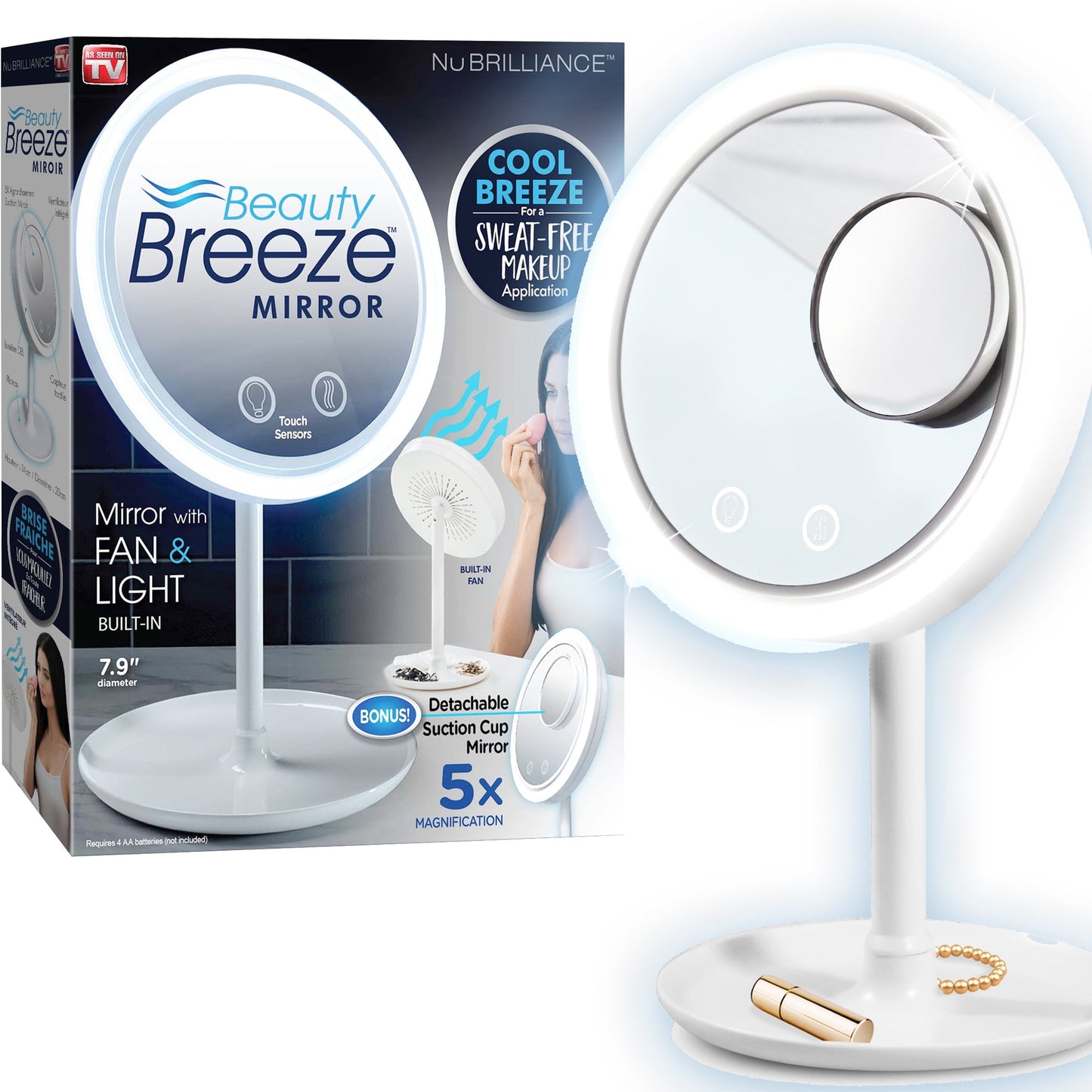 LED Lighted Makeup & Shaving Mirror | 5X Magnification | Built-In Fan
