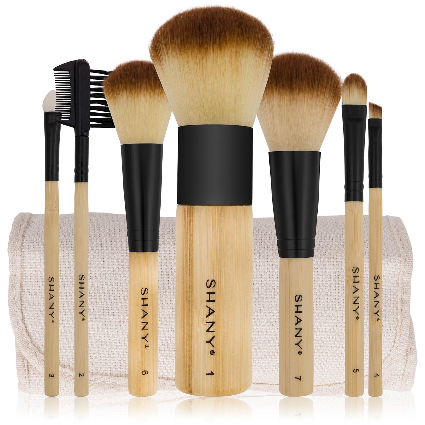 Vegan Bamboo Makeup Brush Set | 7-Piece Professional Brushes & Cotton Pouch