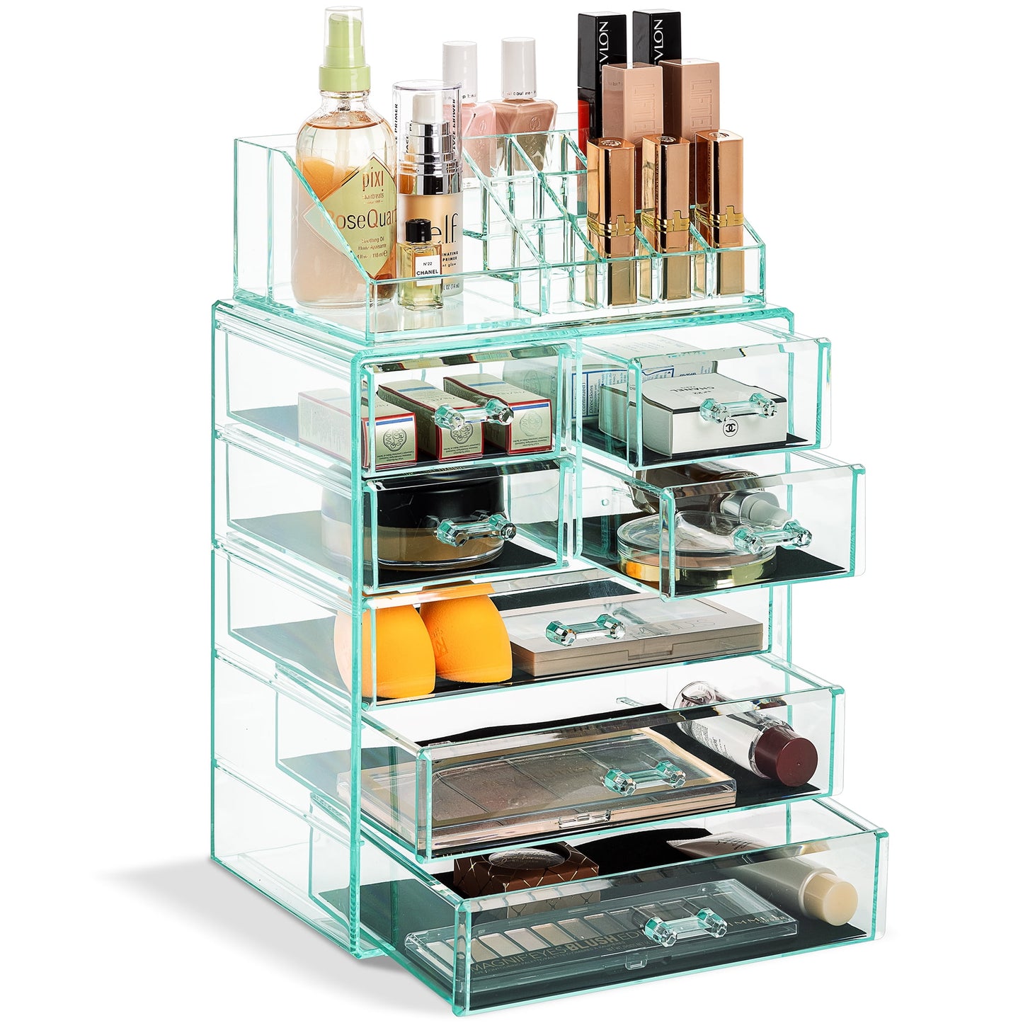 Sorbus Teal Makeup & Jewelry Storage Case | Spacious 3 Large & 4 Small Drawers