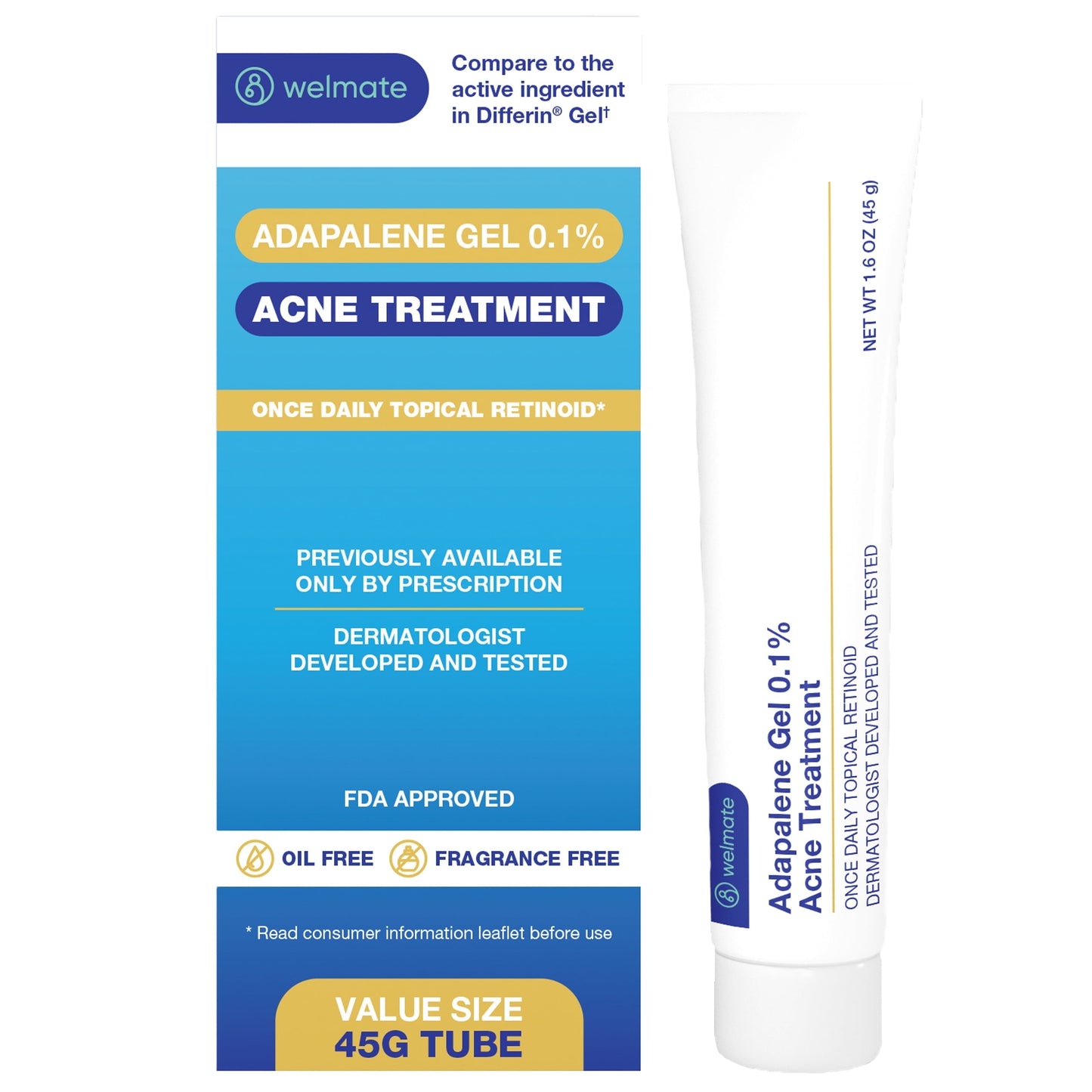 0.1% Adapalene Gel Acne Treatment | Daily Skin Care | 1.6oz Tube