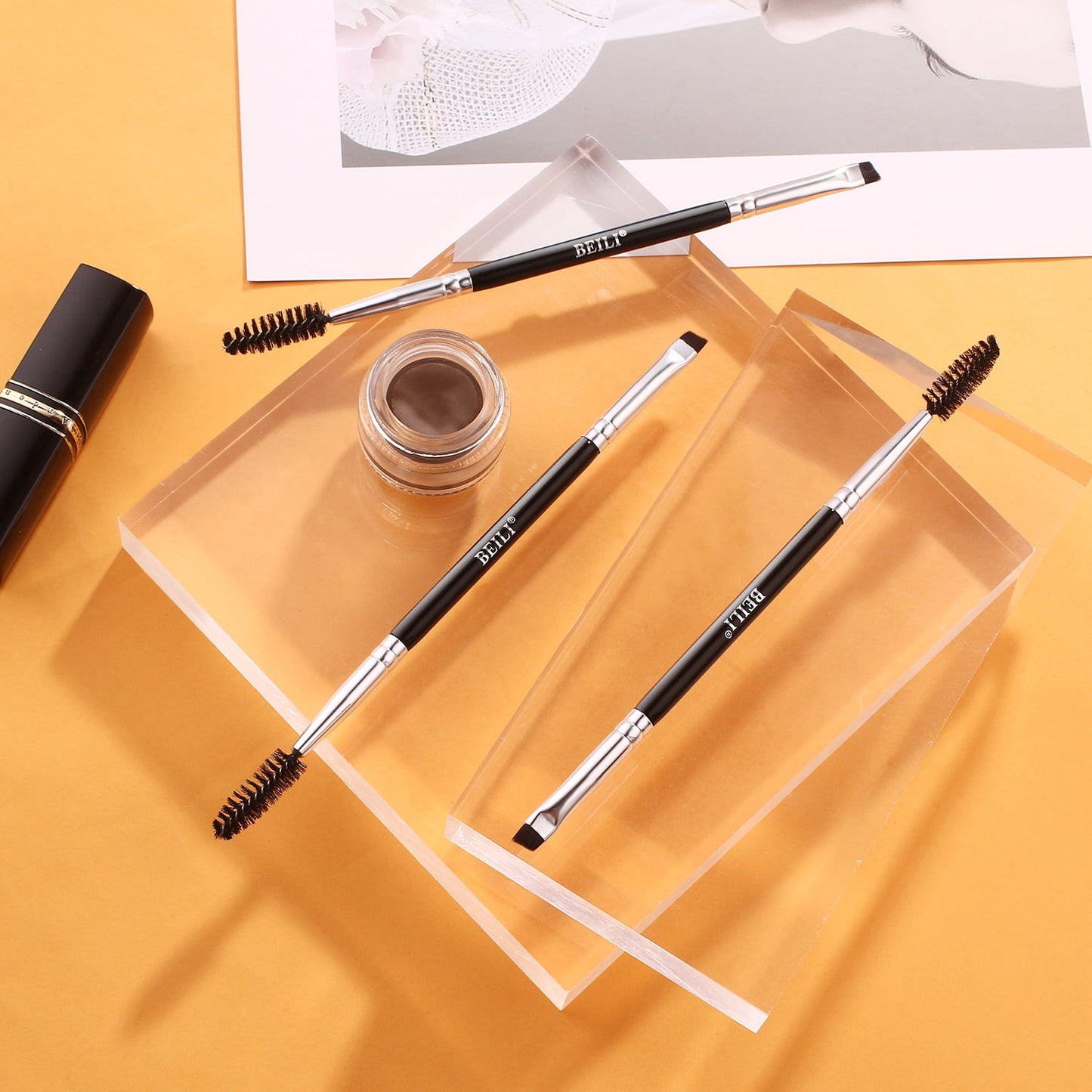 BEILI 3PC Eyebrow Brush Set | Angled Eyeliner & Spoolie | Precision Tools