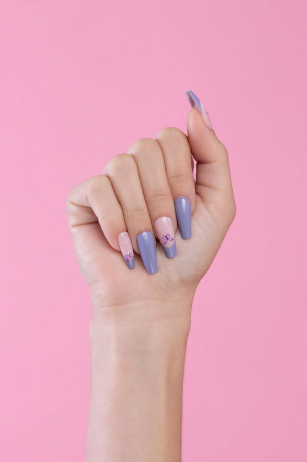 PaintLab 30-Count Reusable Gel Press-On Nails | Purple Lavender Butterfly Coffin Shape