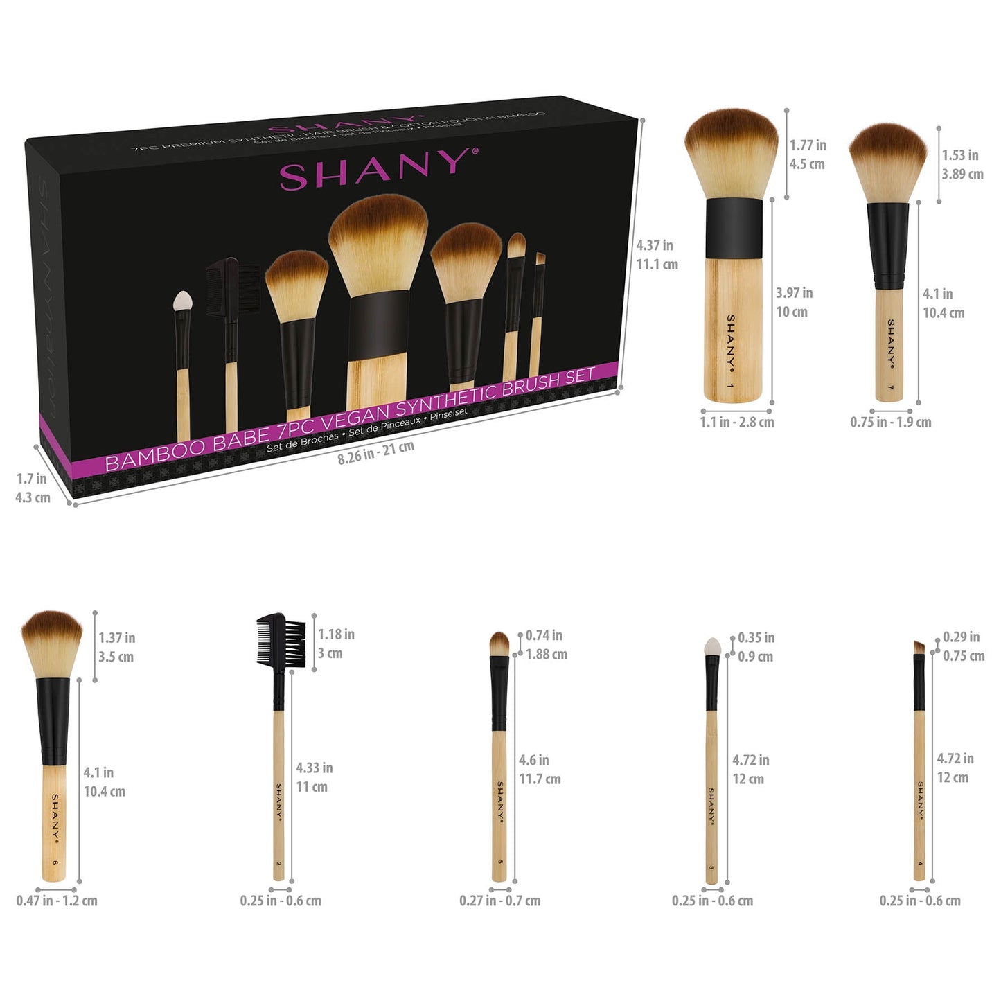 Vegan Bamboo Makeup Brush Set | 7-Piece Professional Brushes & Cotton Pouch