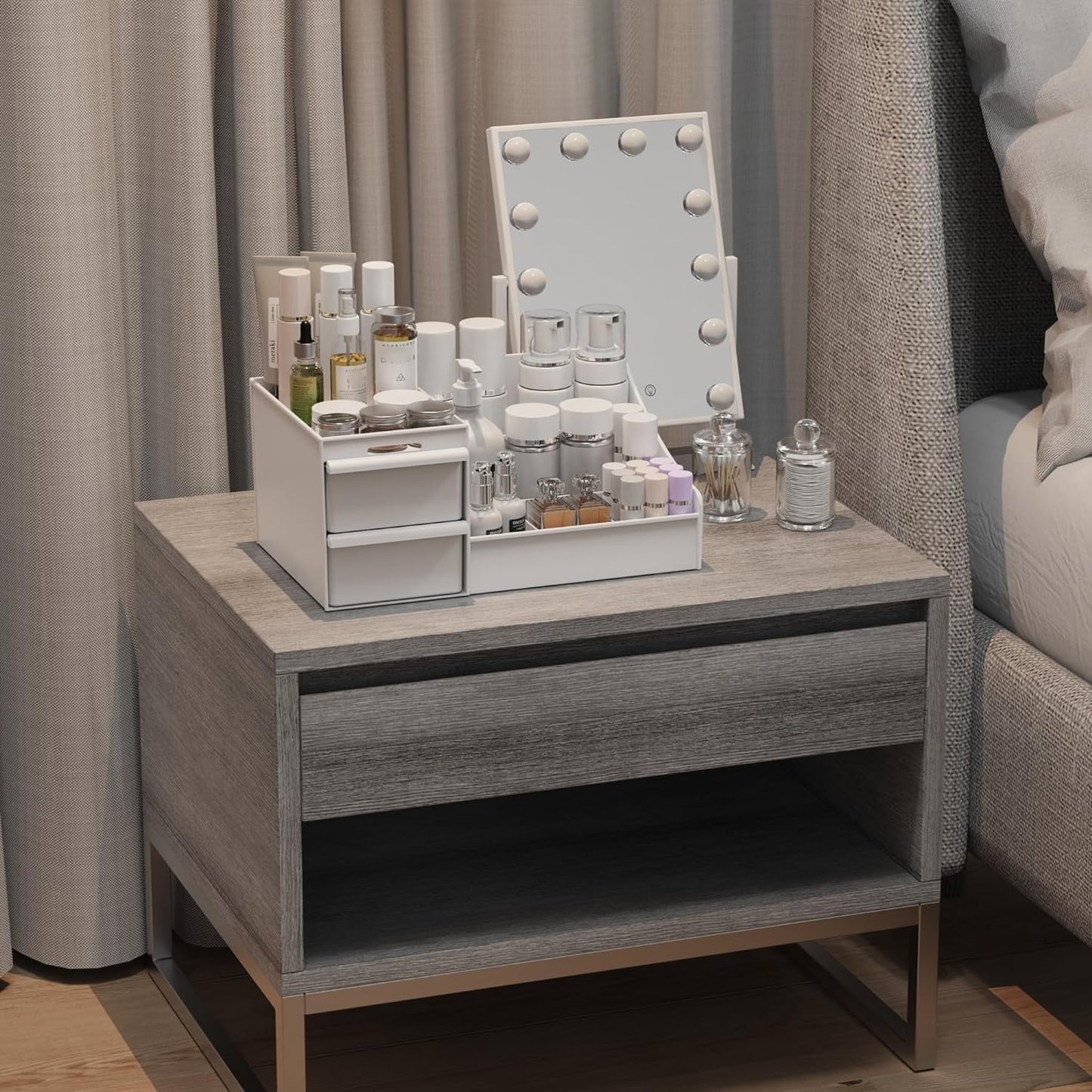 Makeup Organizer | White Cosmetic Box with 2 Drawers & 7 Compartments
