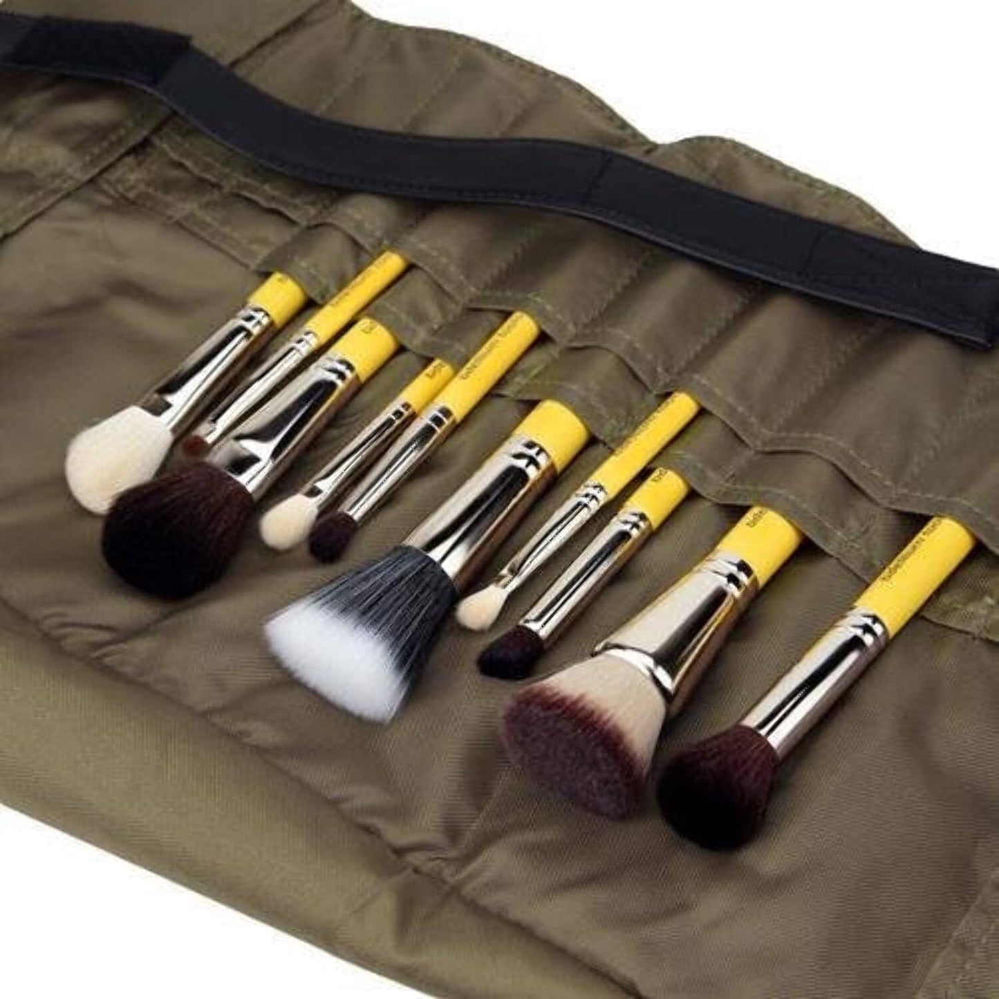 10-Piece Bdellium Tools Mineral Brush Set | Yellow Roll-Up Pouch Included