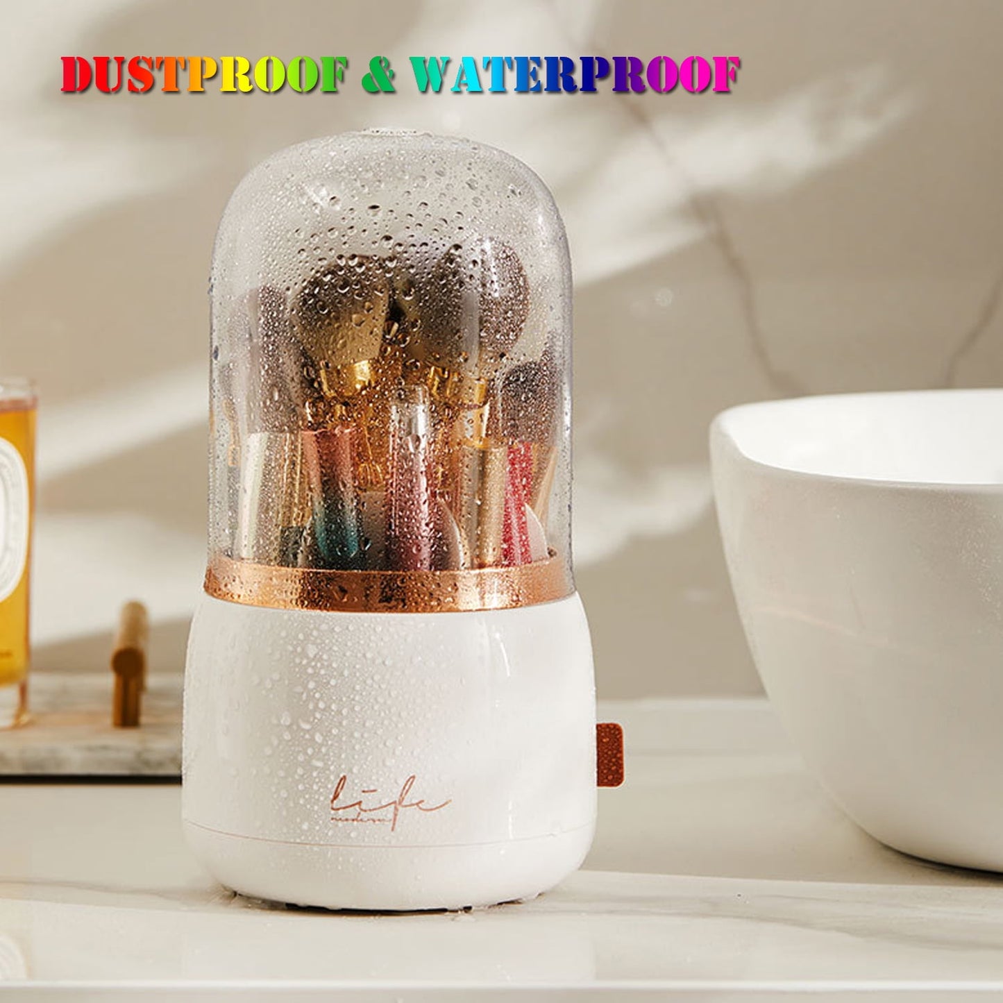 360° Rotating Makeup Organizer | White Lid for Dresser & Bathroom