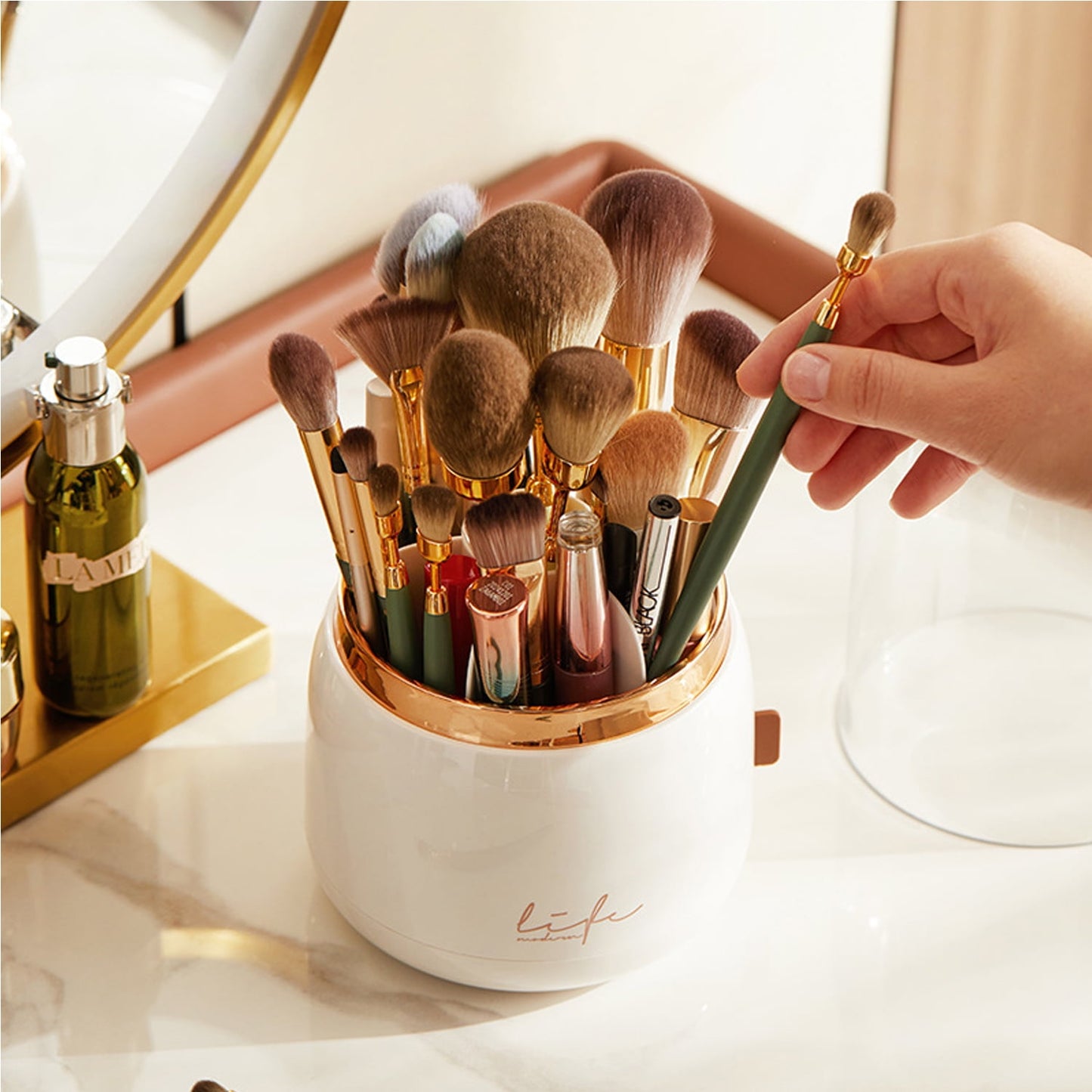 360° Rotating Makeup Organizer | White Lid for Dresser & Bathroom