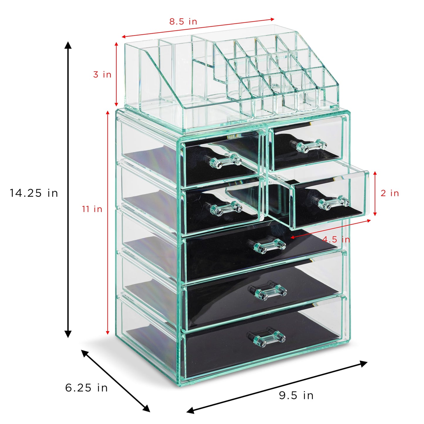 Sorbus Teal Makeup & Jewelry Storage Case | Spacious 3 Large & 4 Small Drawers