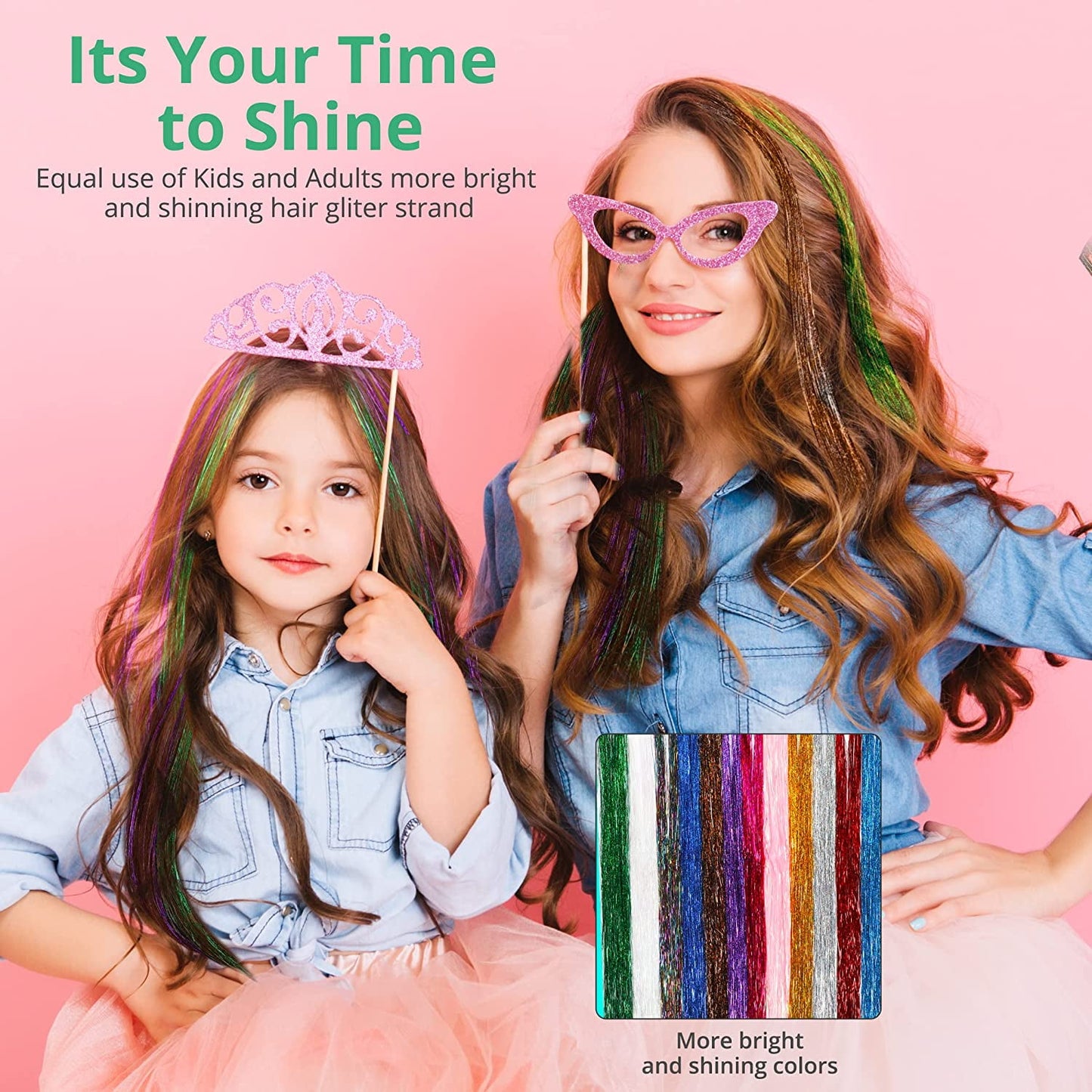 Herbiar Hair Tinsel Kit | 12 Colors | 2400 Strands | Heat-Resistant Extensions for Women