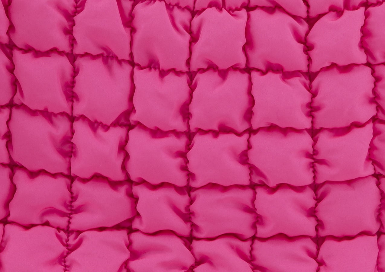 Quilted Bright Pink Puffy Zip Cosmetic Pouch | 9” Wide with Orange Zipper