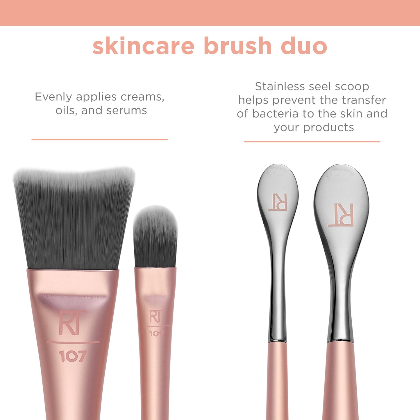 Real Techniques Skincare Brush Duo | Hygienic Stainless Steel Face & Eye Brushes
