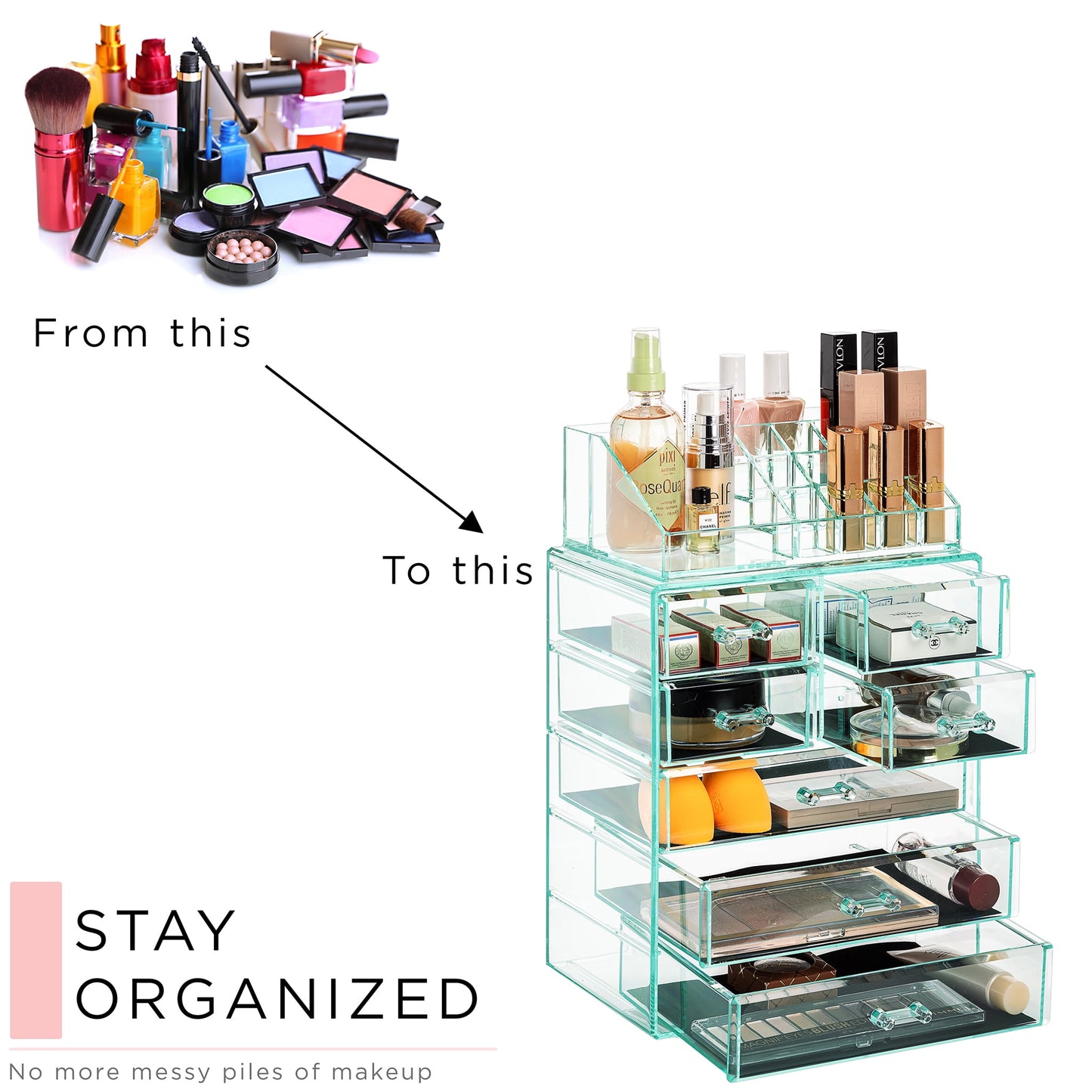 Sorbus Teal Makeup & Jewelry Storage Case | Spacious 3 Large & 4 Small Drawers