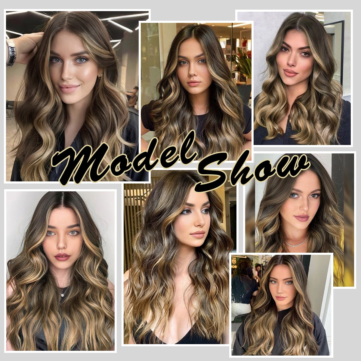 Long Wavy Curly Clip-In Hair Extensions | Golden Brown | 23In | Thick Synthetic Hair for Women