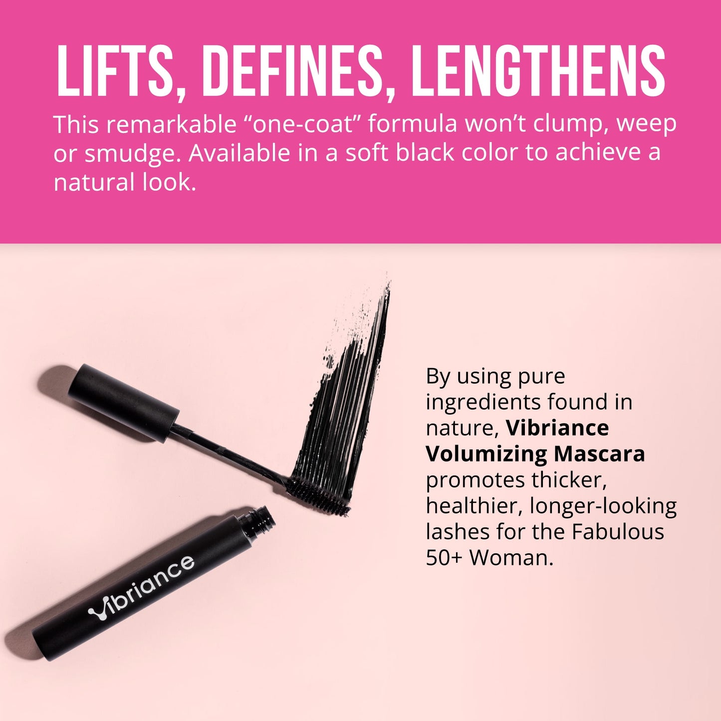 Vibriance Volumizing Tubing Mascara | Hypoallergenic & Moisturizing | Soft Black for 50+