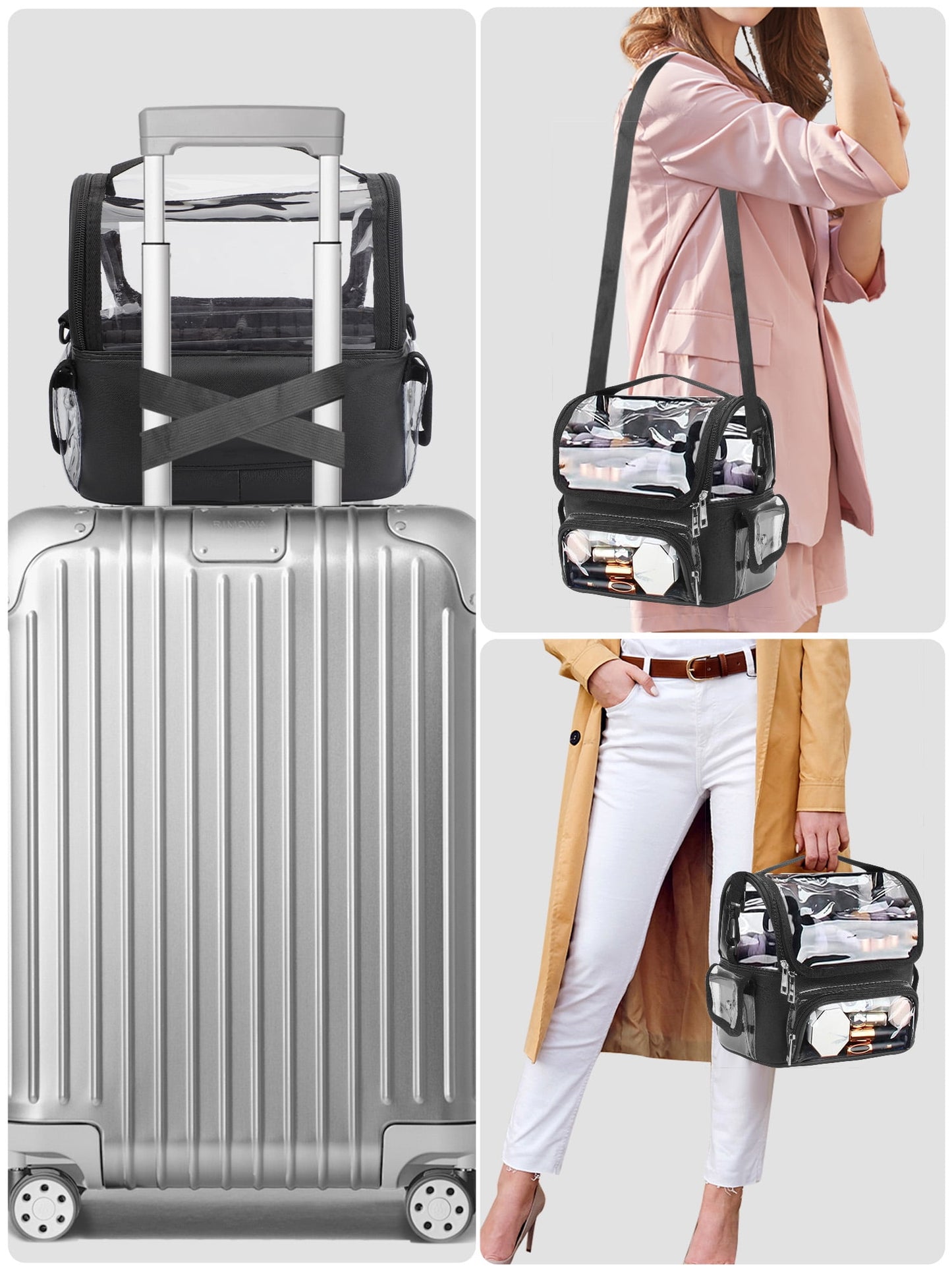 Clear Makeup Bag | EEEkit Travel Cosmetic Organizer | Adjustable Strap