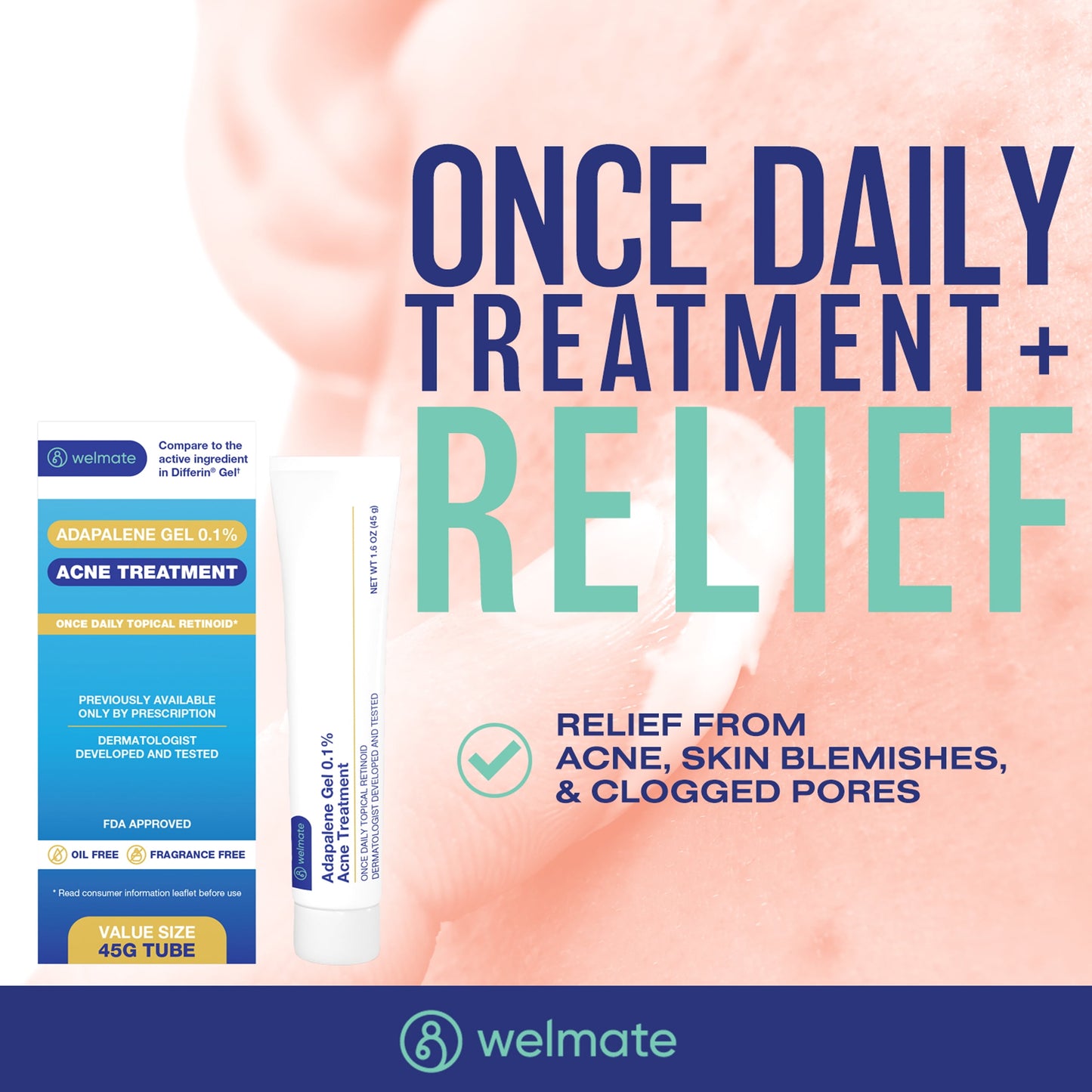 0.1% Adapalene Gel Acne Treatment | Daily Skin Care | 1.6oz Tube